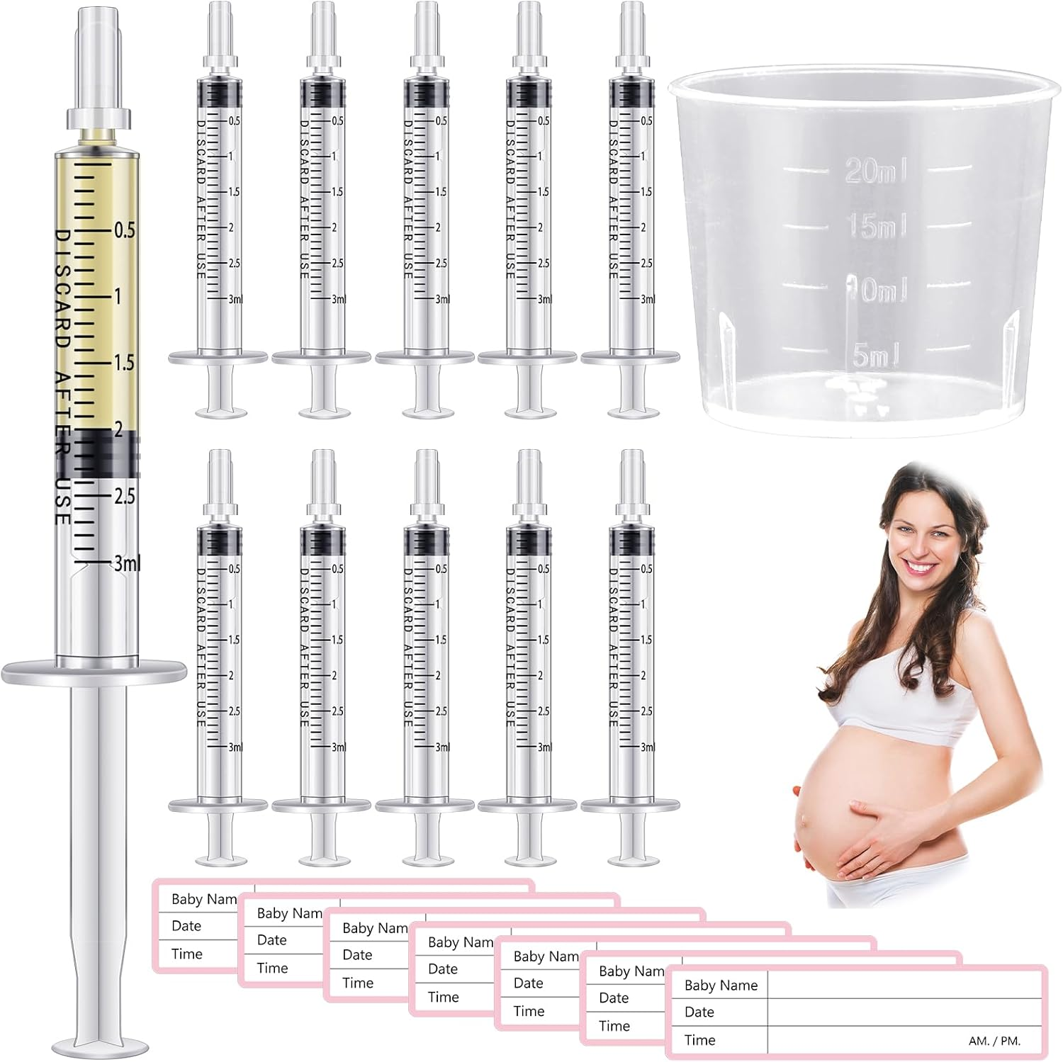 Trelaco 100 Set Colostrum Collector Kit Include 100 Sterile Sealed Breast Milk Collector No Needle Colostrum Syringes 100 Stickers 1 Measuring Cup Colostrum Collection for Breastmilk Essential (1 Ml) image number 1