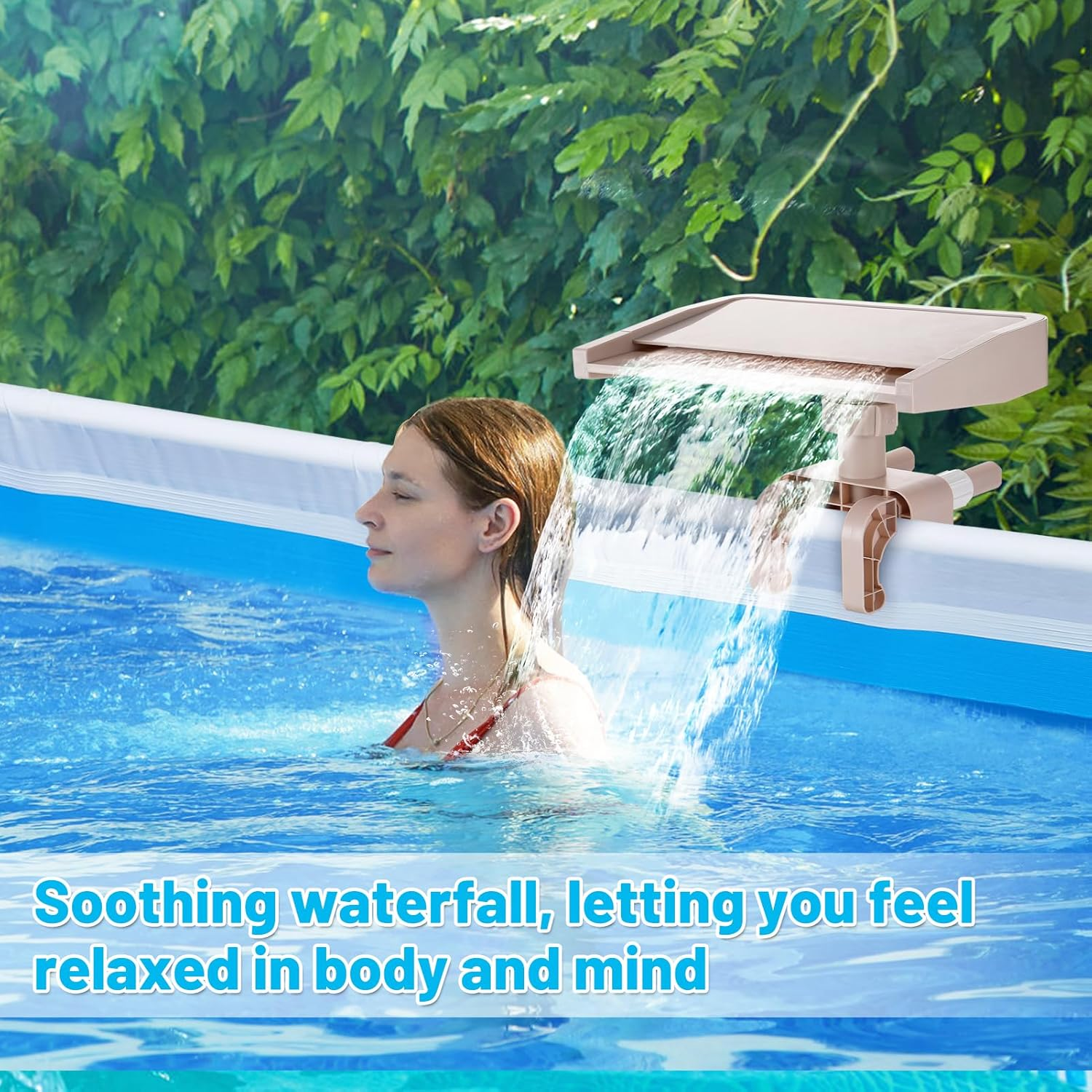 Pool Fountain Waterfall for above Ground Pools - Adjustable to Fit Various Frames, Waterfall Pool Sprinkler Fountain Soothing Pool Accessories for Cooling & Relaxation, Easy to Install image number 1
