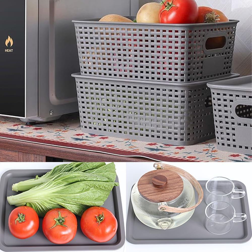 SHENMAIDAY 12-Pack Plastic Storage Baskets, Storage Boxes with Lids, Food Storage, Stackable Storage Boxes, Home Organizers for Shelves Drawers Desktop Closets, Gray image number 4