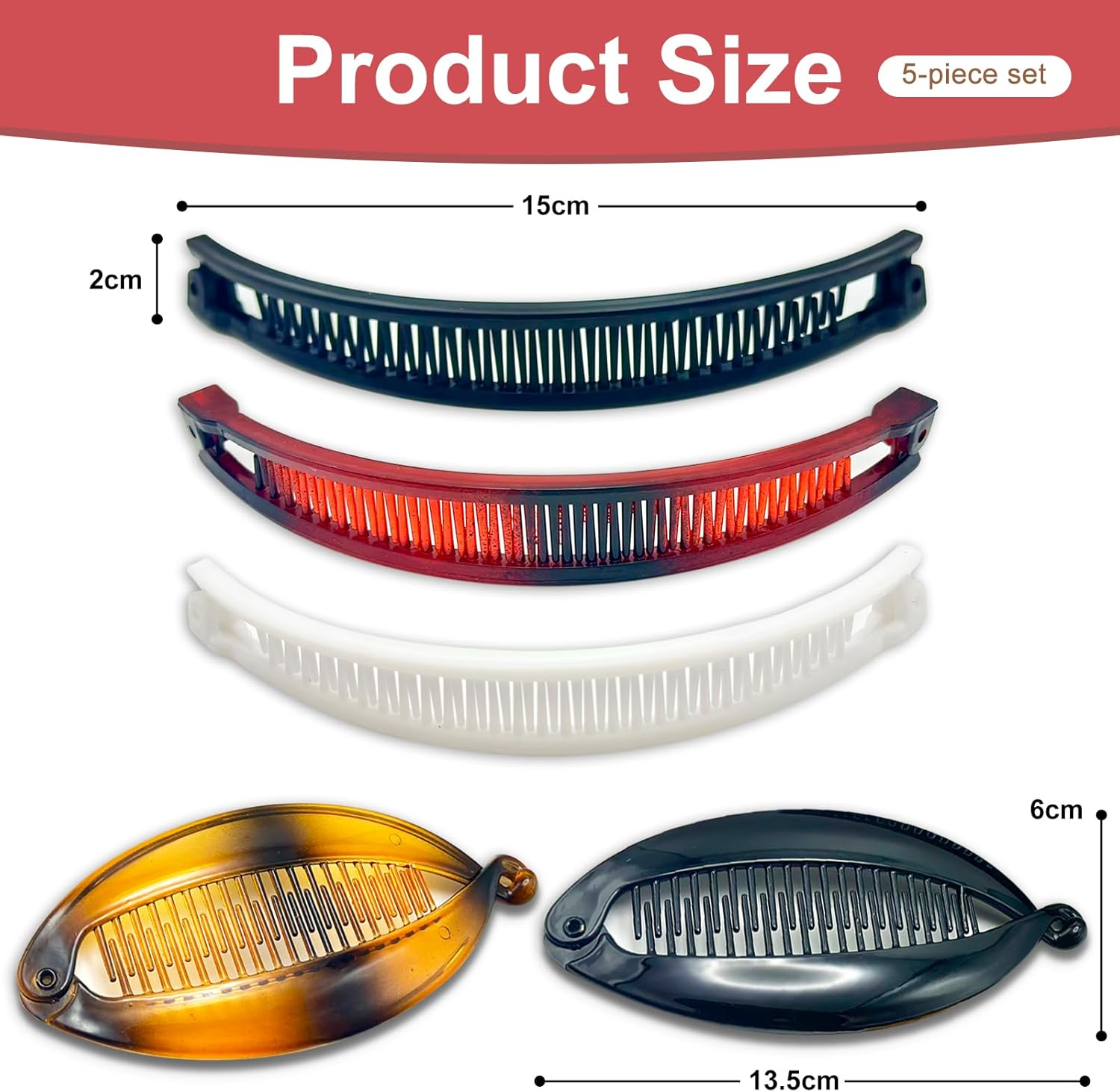 BRDXOOL Pack of 5 Banana Hair Clips, Women'S Fish Clips, Elegant Classic Ponytail Clips, Hair Arrangement, Suitable for Thick Hair, Non-Slip, Fashionable, Portable (Two Styles) image number 3