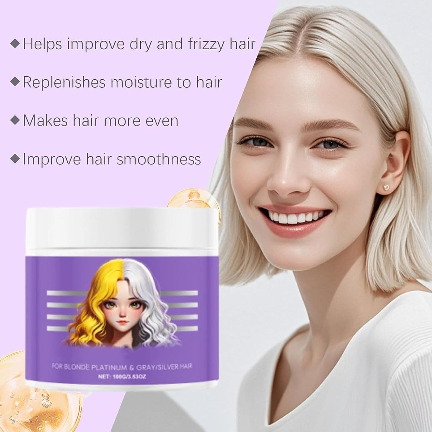 Anti-Yellowing Purple Hair Mask,Anti Yellow Purplehair Mask,Purple Hair Masks for Blonde Hair,Purplemoisturizing Conditioner,Remove Yellow Tones & Condition Dry,Rich Roots for All Hair Types (3Pcs) - 3Pcs image number 6