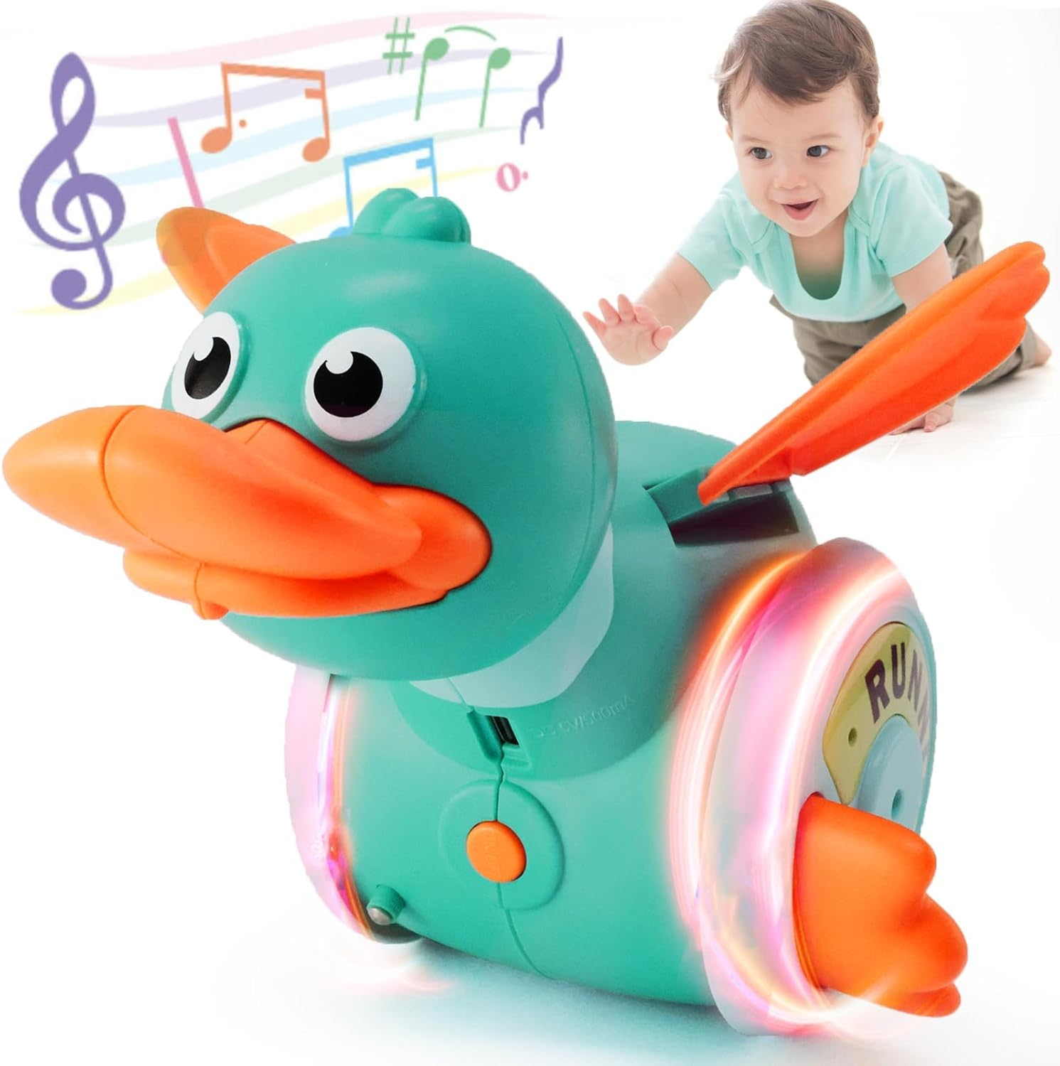 Duck Toys for Toddlers 1-3, Tummy Time Crawling Toys for Babies 6-12 12-18 Months, Light up Musical Dancing Walking Duck Learning for Infants Newborn 0-3-6 Months Boys&Girls (Yellow)