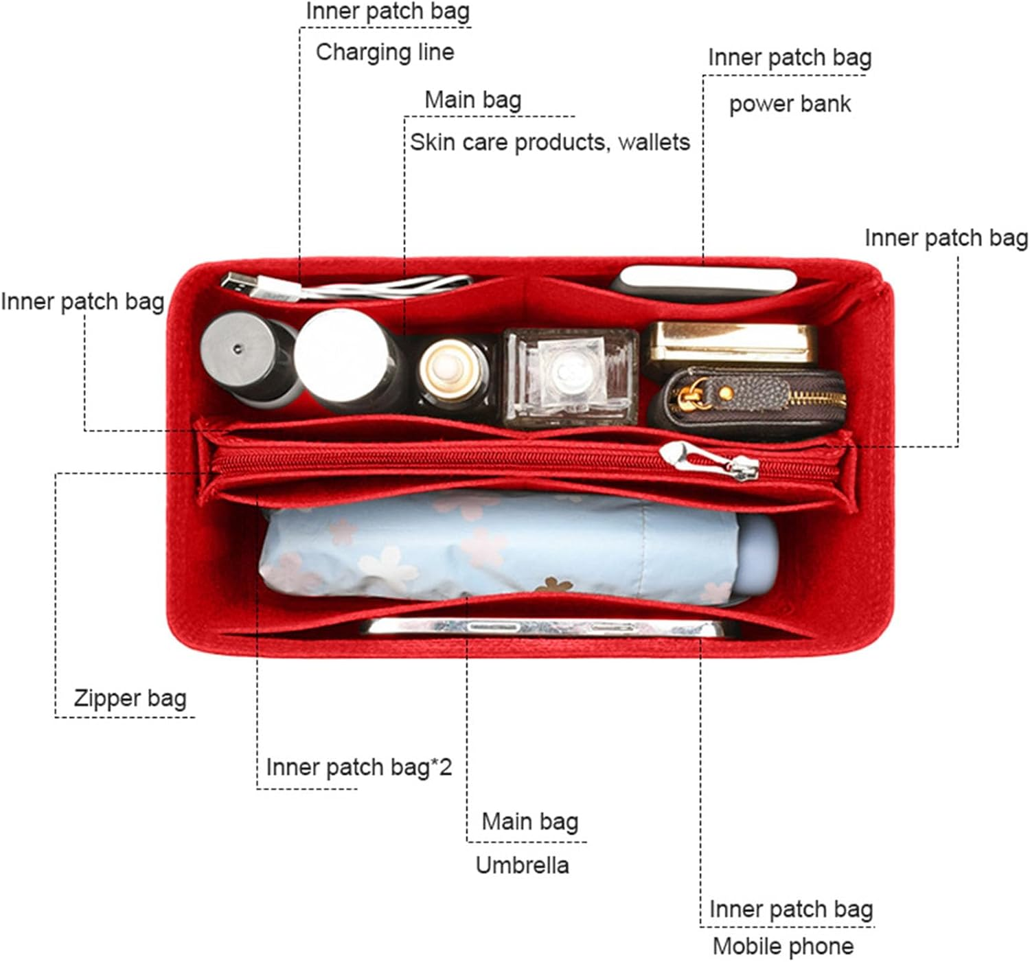 Lckaey Handbag Organizer for Speedy 25 Organizer Insert Tote Bag and Hand Bag Organizer Insert Y095Crimson-M image number 3