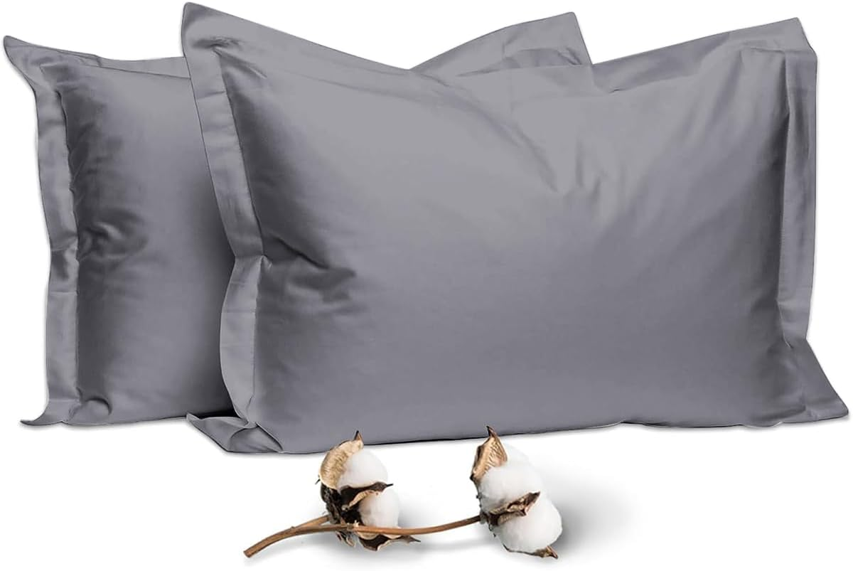 100% Egyptian Cotton Pillow Cases, a Set of 2 Cool Pillowcase, Long-Staple 100% Cotton Breathable, and Soft Sateen Weave Bed Pillow Cover, 1000 Thread Count Comfy Pillow Covers 48 * 74 Cm(Dark Gray) - Bamboo Green image number 5