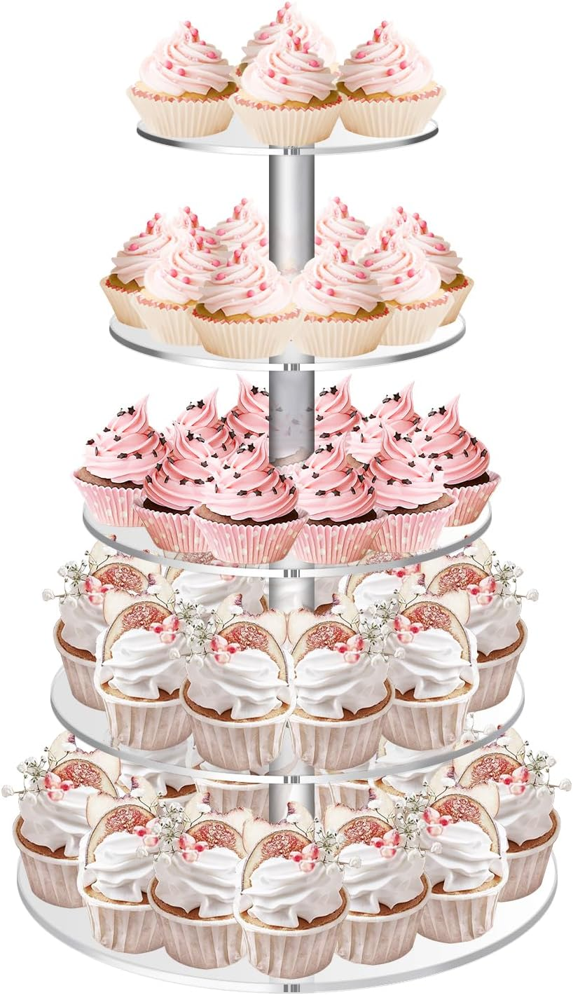 5 Tier Clear Cupcake Stand,Round Acrylic Cupcake Display Stand Dessert Tower Pastry Stand for Wedding Birthday Theme Party- 15.7 Inches (Transparent）