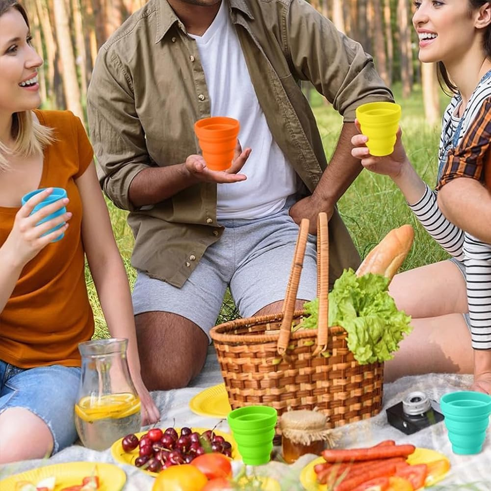 FOTOEVFC Foldable Silicone Folding Camp Cup, 4Pcs Collapsible Travel Mugs with Lid, 170Ml Capacity, Multicolor image number 6