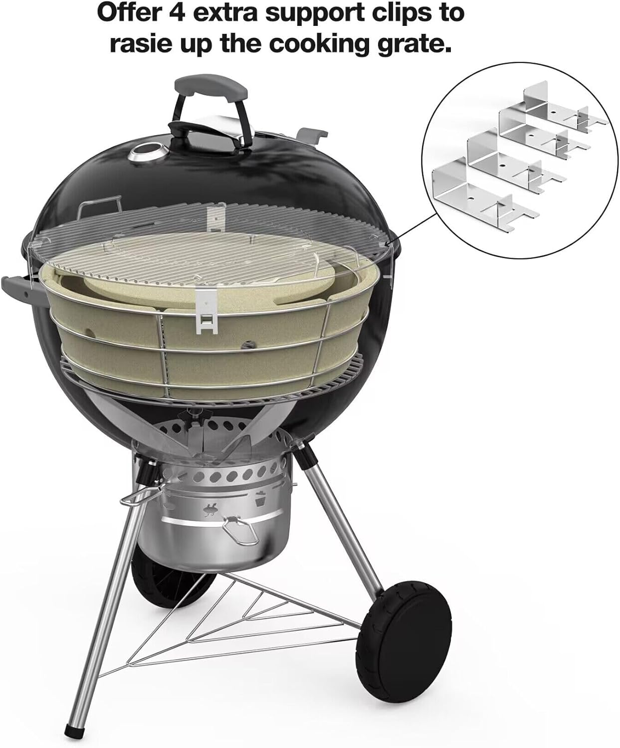 Only Fire Charcoal Firebox Kit,Stainless Steel Charcoal Ash Basket with Ceramic Heat Stone,Bbq Accessories for Weber 22-Inch Kettle Charcoal Grills image number 1