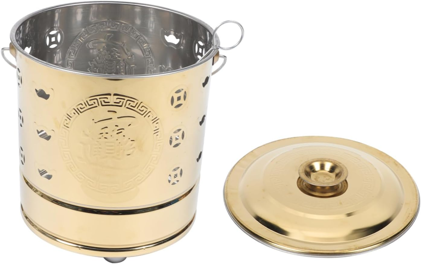 Yardwe Portable Burn Money Barrel Incinerator Bucket with Fire Hook Stainless Steel Paper Money Burner for Home Sacrifice Rituals Hollow Design for Faster Ventilation and Heat Insulation image number 2