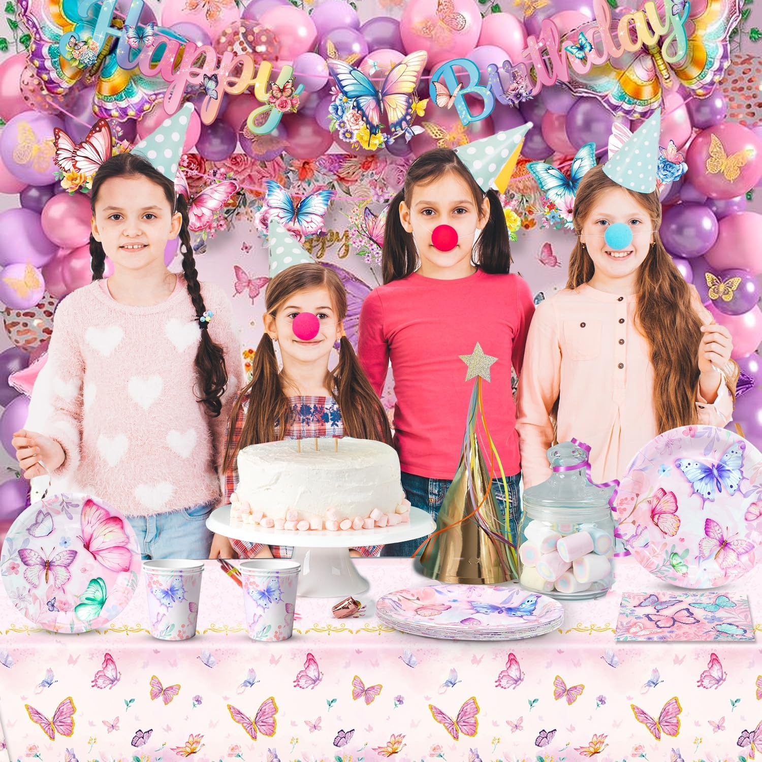 Butterfly Birthday Party Supplies, Butterfly Plates and Napkins Party Supplies - Plates Napkins Cups Tablecloth & Birthday Decorations Banner for Theme Decor image number 4