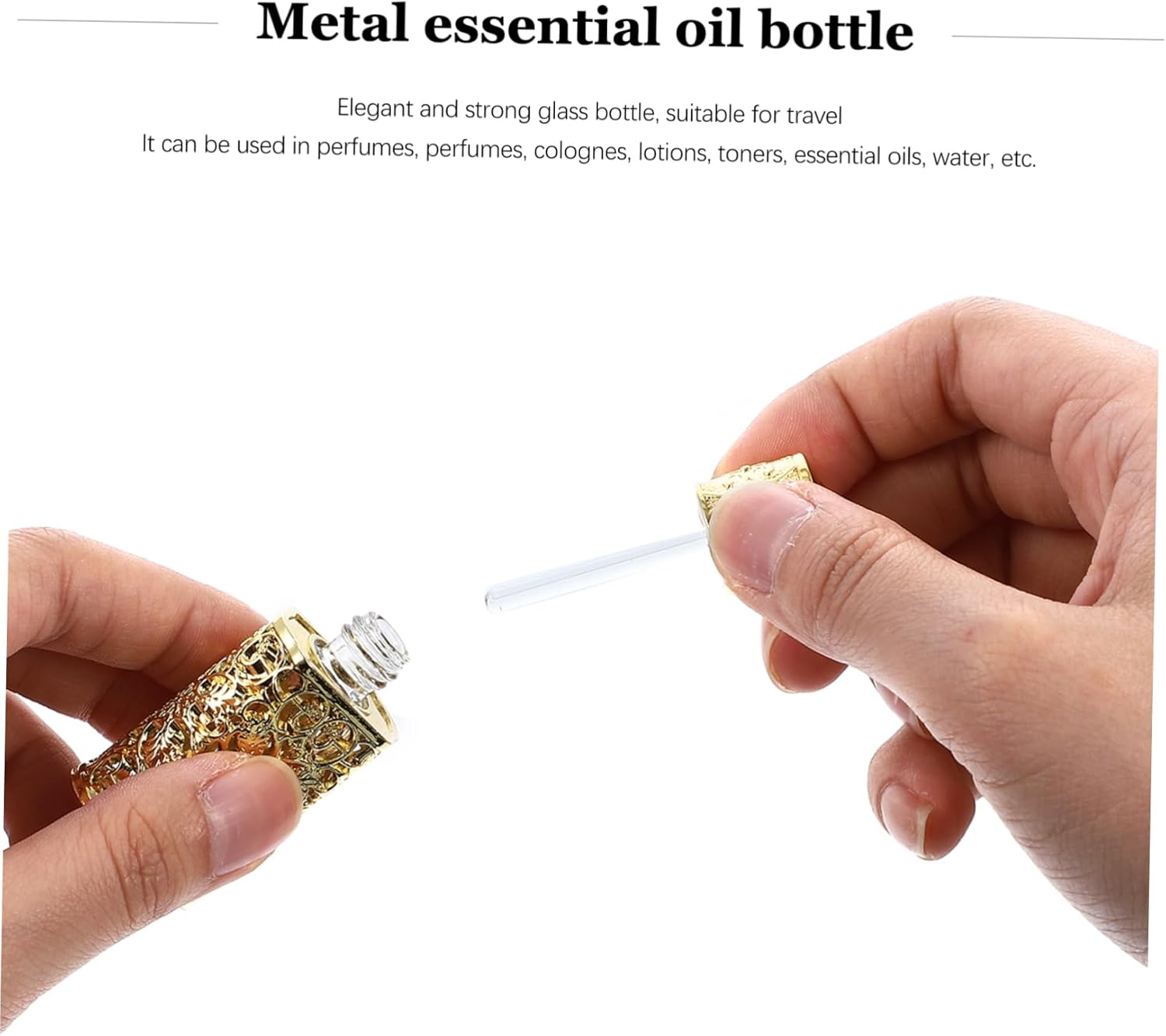 CHILDWEET 3Pcs Perfume Spray Bottles for Essential Oil Storage Hollow Engraving Metal Glass Design for Travel Toiletries and Liquid Dispensing image number 2