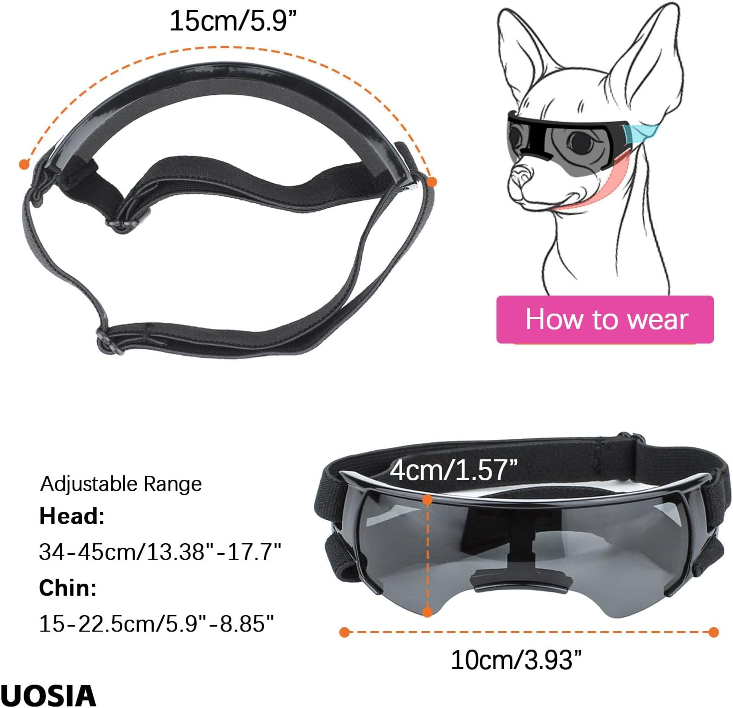 UOSIA Dog Helmet and Goggles for Small Dogs Summer Girl Dog Glasses Pet Motorcycle Helmet Hat Adjustable Dog Bike Helmet for Outdoor Driving Riding - Goggles image number 4