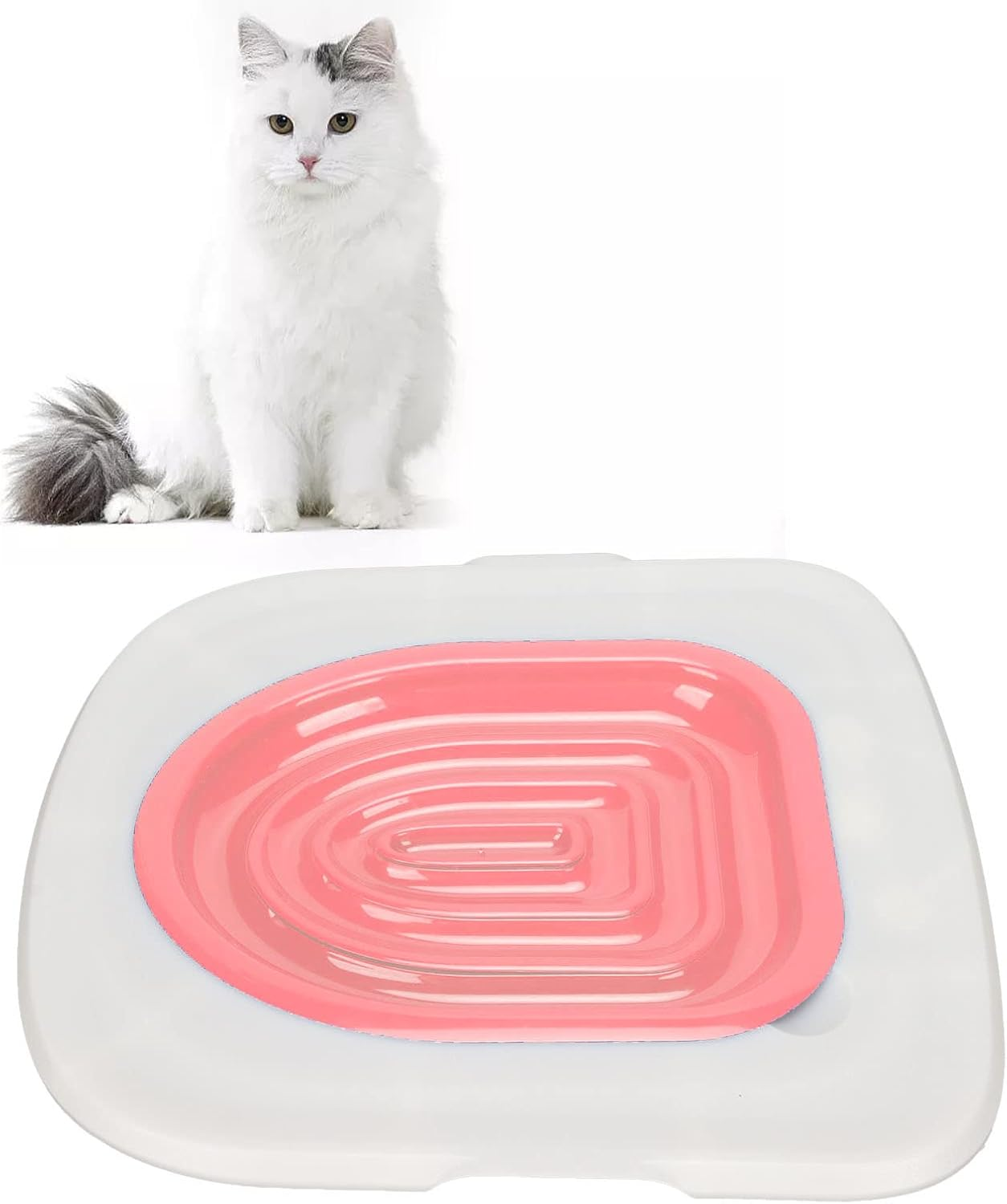 Cat Toilet Training Kit, Cat Trainer Cat Toilet Cleaning Hygienic Pet Supply, Professional Kitty Toilet Trainer Urinal Seat for All Age Cat Toilet Training (White Tray, 1 Pink image number 6