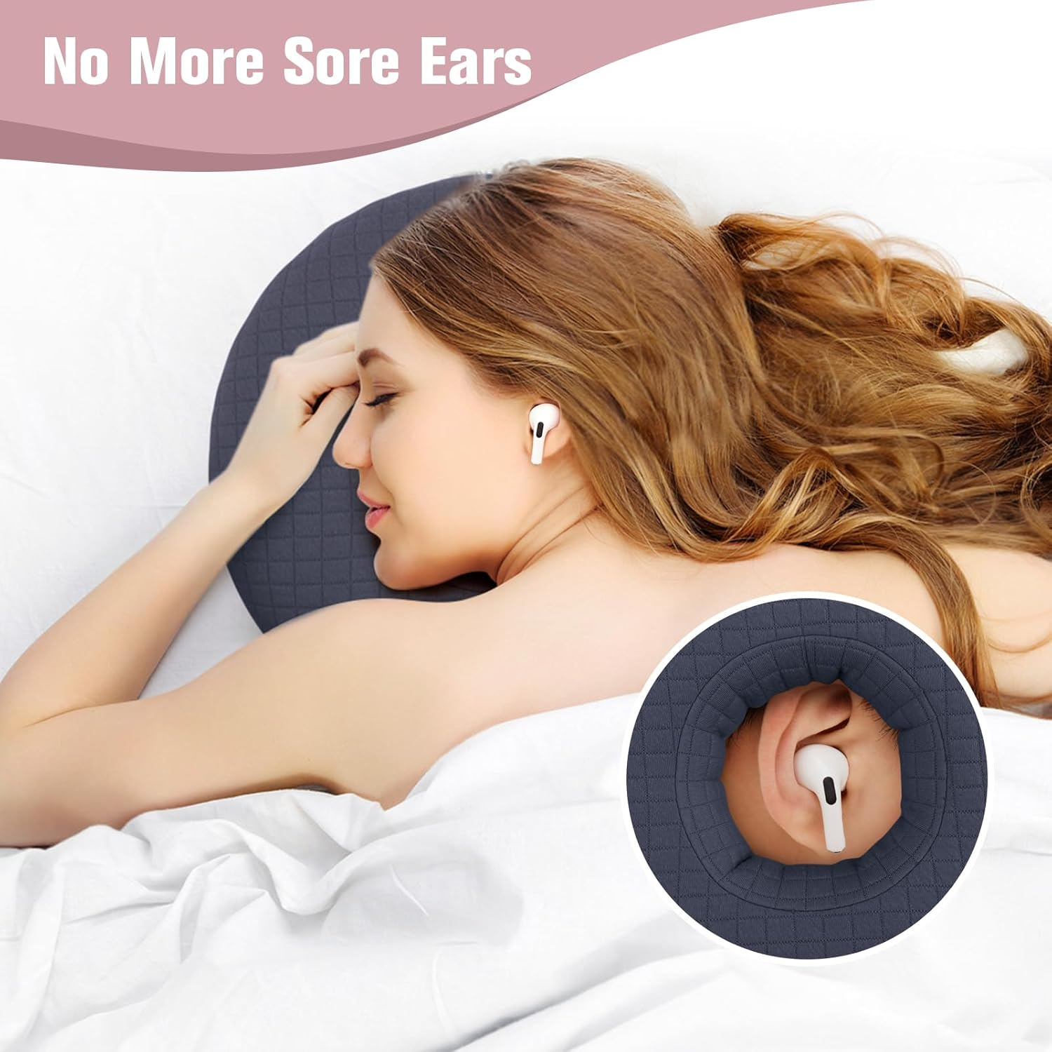 Roamready Ear Piercing Pillow for Side Sleepers, Ear Pillows with Holes for Pain, Earring Inflammation Pressure Sores, Cotton Earring Pillow for CNH Side Sleepers - Black image number 3