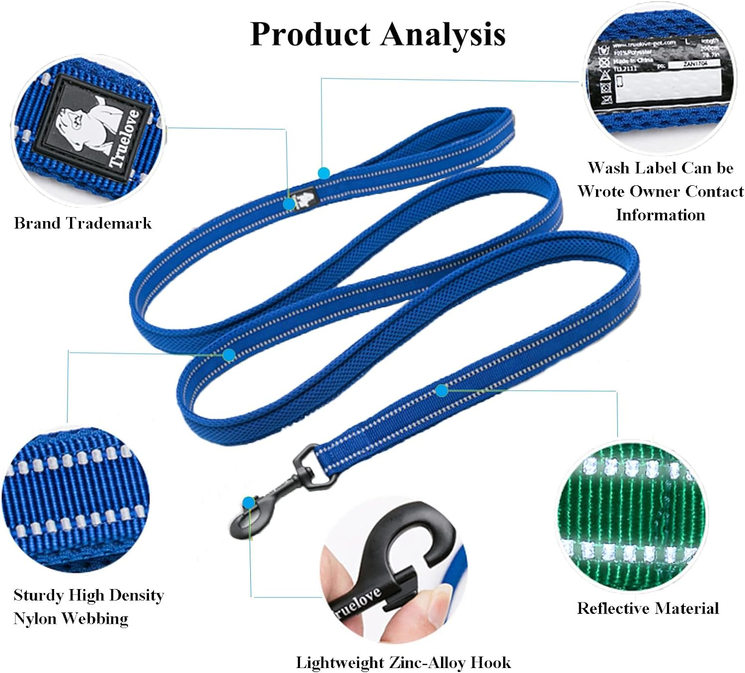 Reflective Dog Leash Puppy Walking Lead, Padded Pet Chain Rope，Length 200Cm Truelove Tll2111(Fushcia,M) image number 4