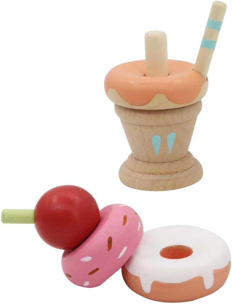 Kaper Kidz CALM & BREEZY Wooden Stacking Tower - Ice Cream Strawberry - Colorful Stacking Blocks image number 3