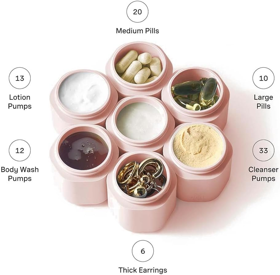 Baishengshili 3-Pack Magnetic Travel Containers for Toiletries, Leakproof Wide Mouth Refillable Bottles for Shampoo, Conditioner, Lotion and Cleanser (6.2 Oz, Roseate)