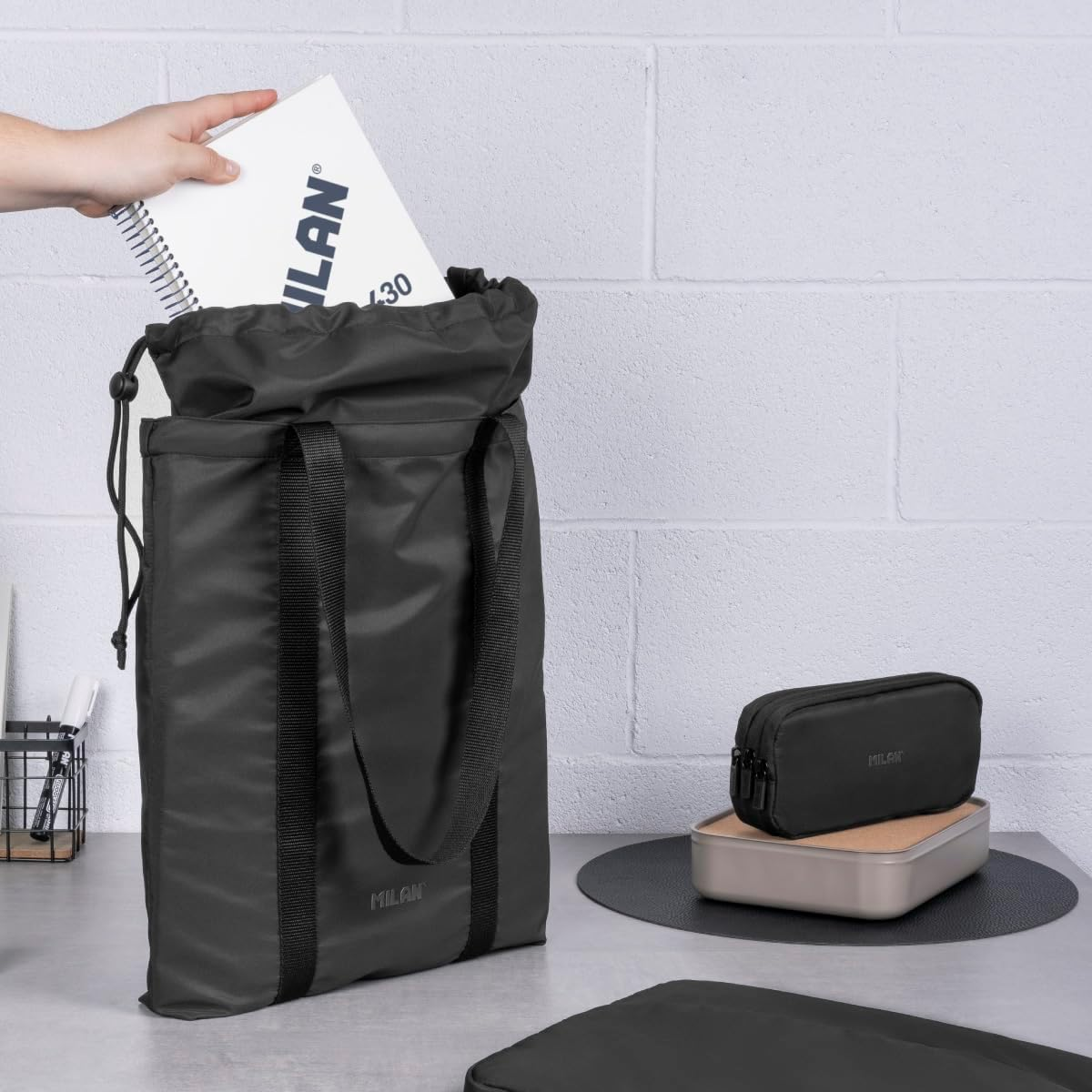 MILAN&reg; Shadow Series Pencil Case with 3 Zips, Black image number 3