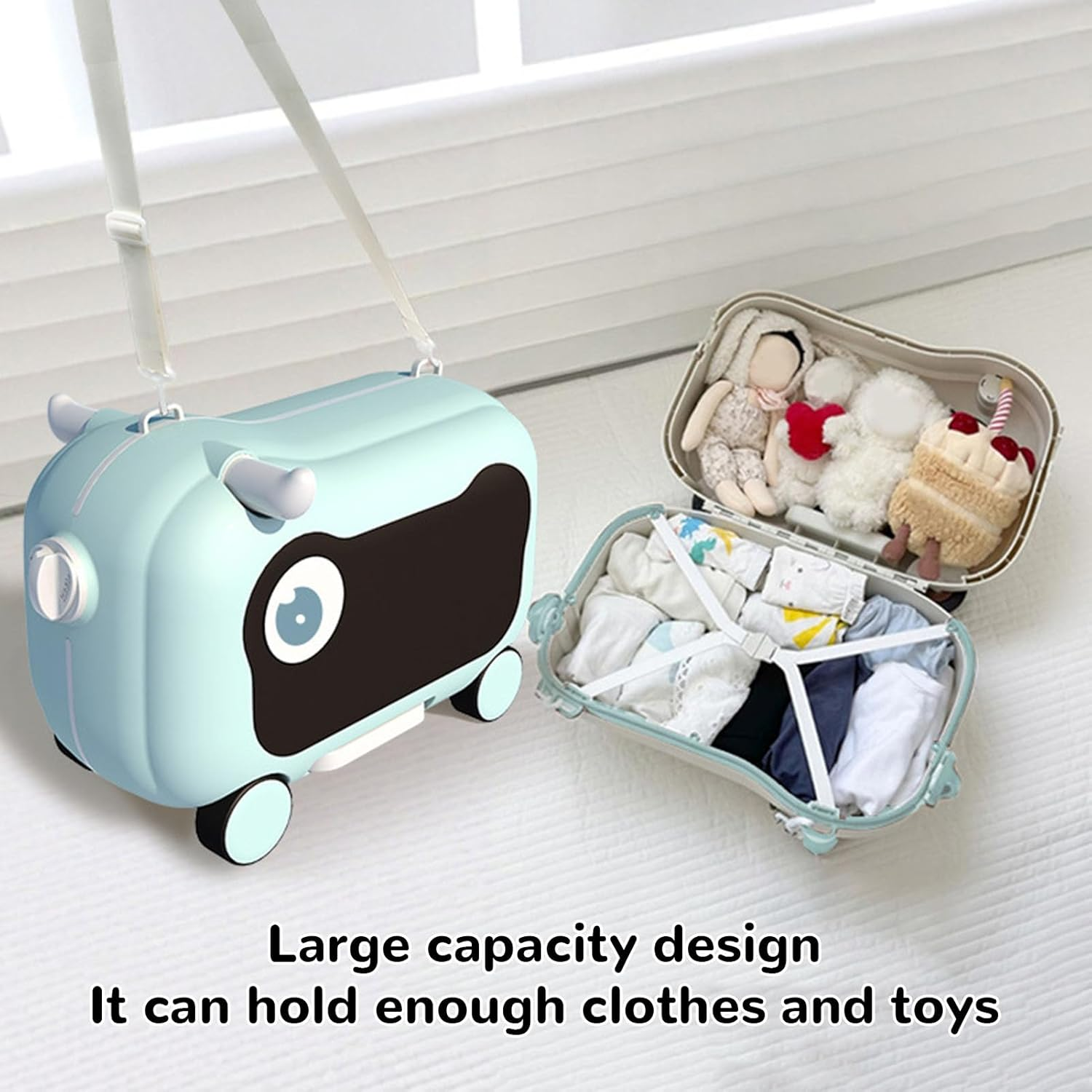 Depisuta Ride on Suitcase Kids Luggage with Gliding Scooter &, Portable Large Capacity Airline Approved Carry on Suitcase with Retractable Shoulder Strap for Family Trips (Lake Blue) - Green image number 2