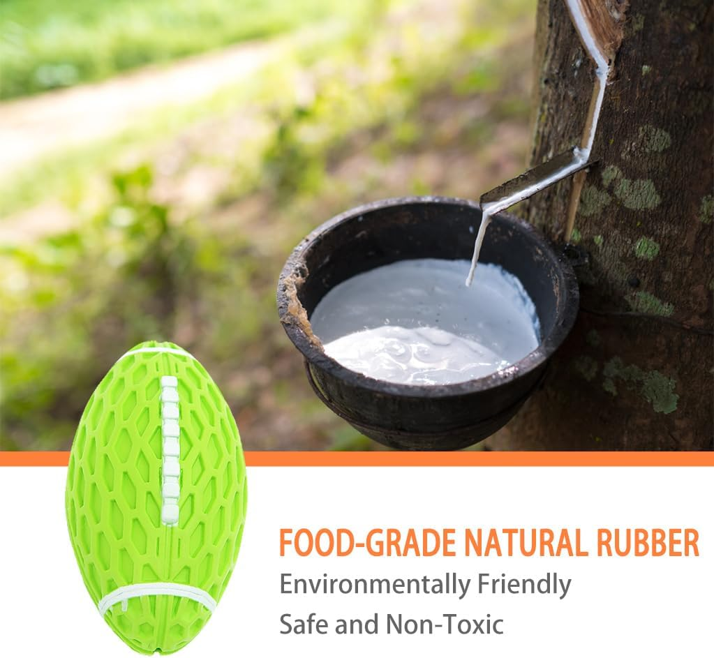 AUSCAT 2PCS Squeaky Dog Football Toy for Aggressive Chewers, Tough Rubber Dog Ball for Medium Large Dogs, Green and Orange, Large, 5.5"/14 Cm image number 4