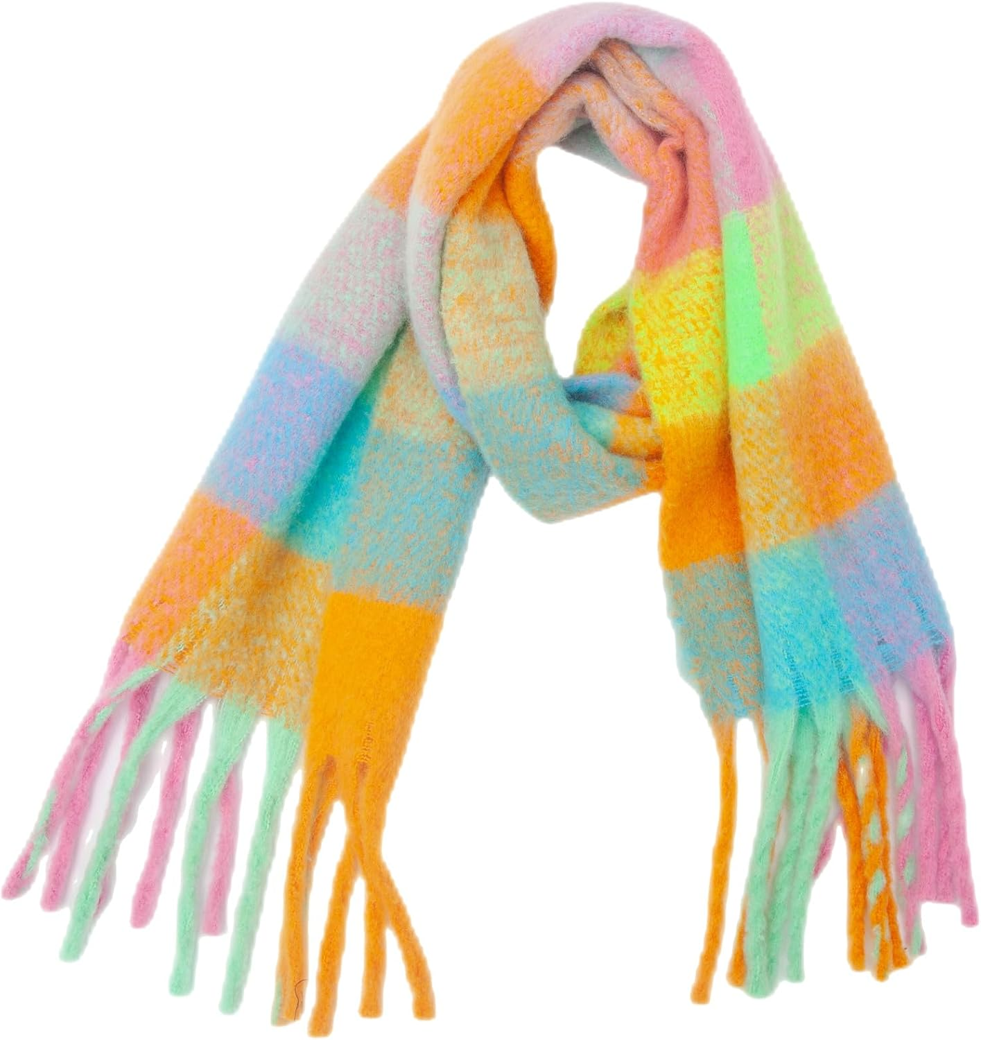 Young_Me Women'S Cashmere Big Coloured Checked Scarf Winter Warm Wrap Scarf