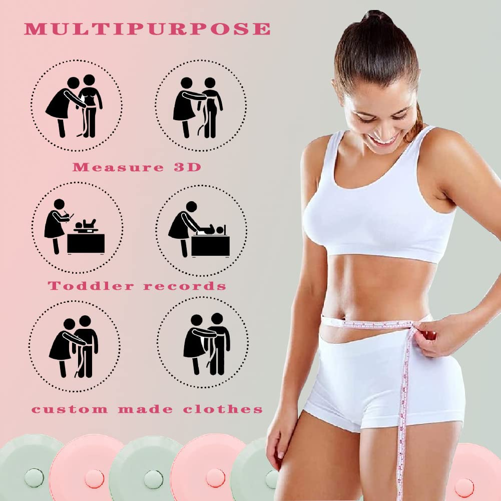 2 Pack Soft Automatic Retractable Tape Measure.60Inch/150Cm Body Waist,Tailor Sewing Craft, Cloth Fabric Measurement Digital Tape,Mini Collectible Pocket Kids Measuring Tape Tool(Green Pink) - 3Pcs Black image number 7