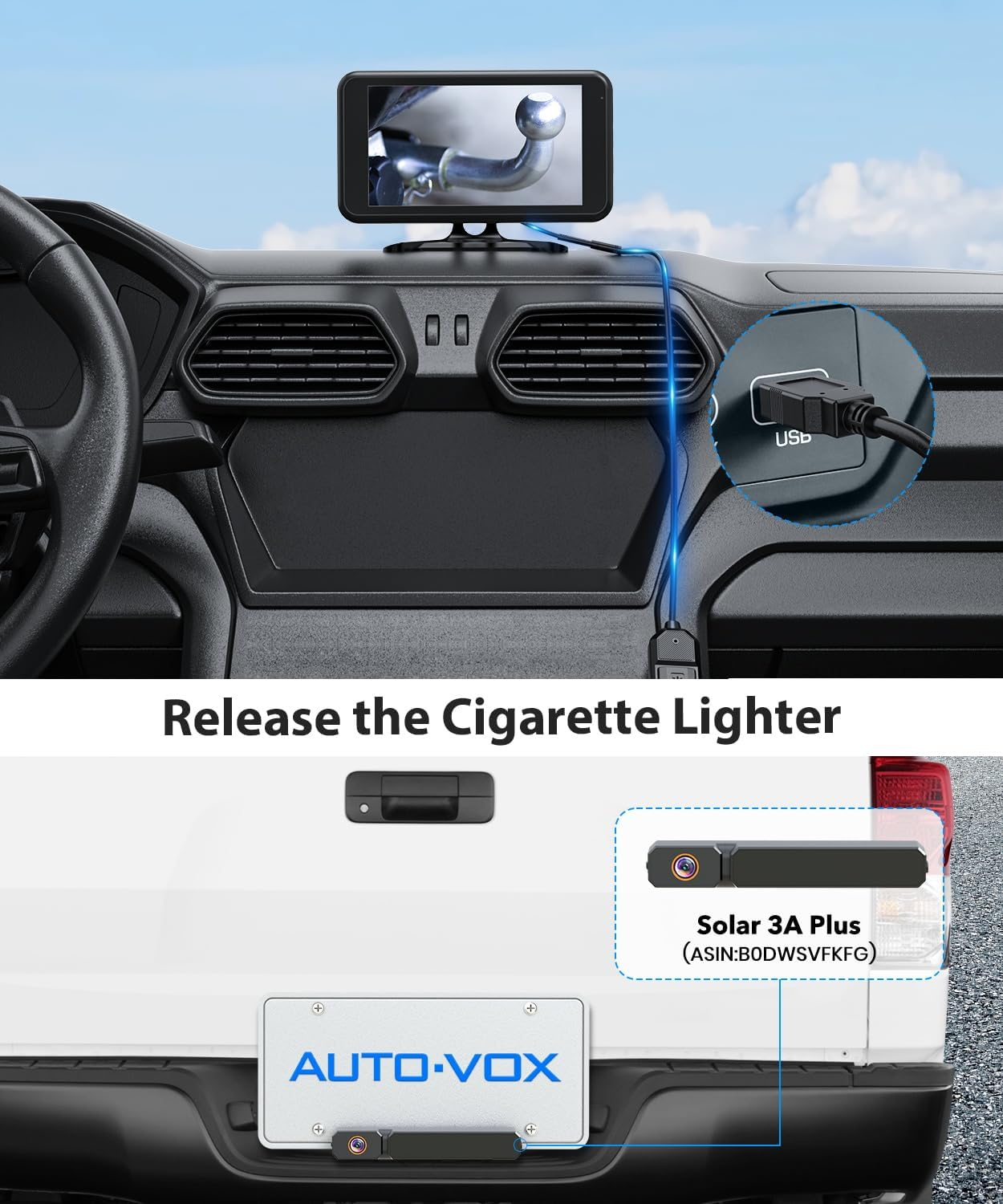 AUTO-VOX USB Charger DC 5V to 12V Charging Cable for Wireless Backup Camera, 4Pin Power Supply for S3A Plus, Solar4B, Solar 5A, Not Occupy Cigarette Lighter Rv/Car Accessirous image number 1