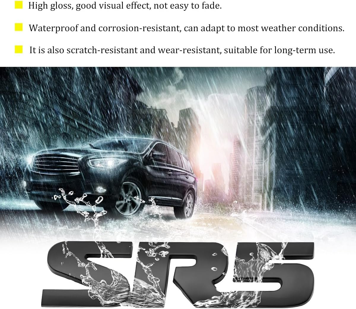 Wevdn 2PCS SR5 Metal Emblem, Premium 3D Classic SR5 Nameplate Logo Engine Badge Sticker, Universal SR5 Letters Metal Decal for Vehicle Side Fender Trunk Tailgate, Car Accessories (Black) image number 2