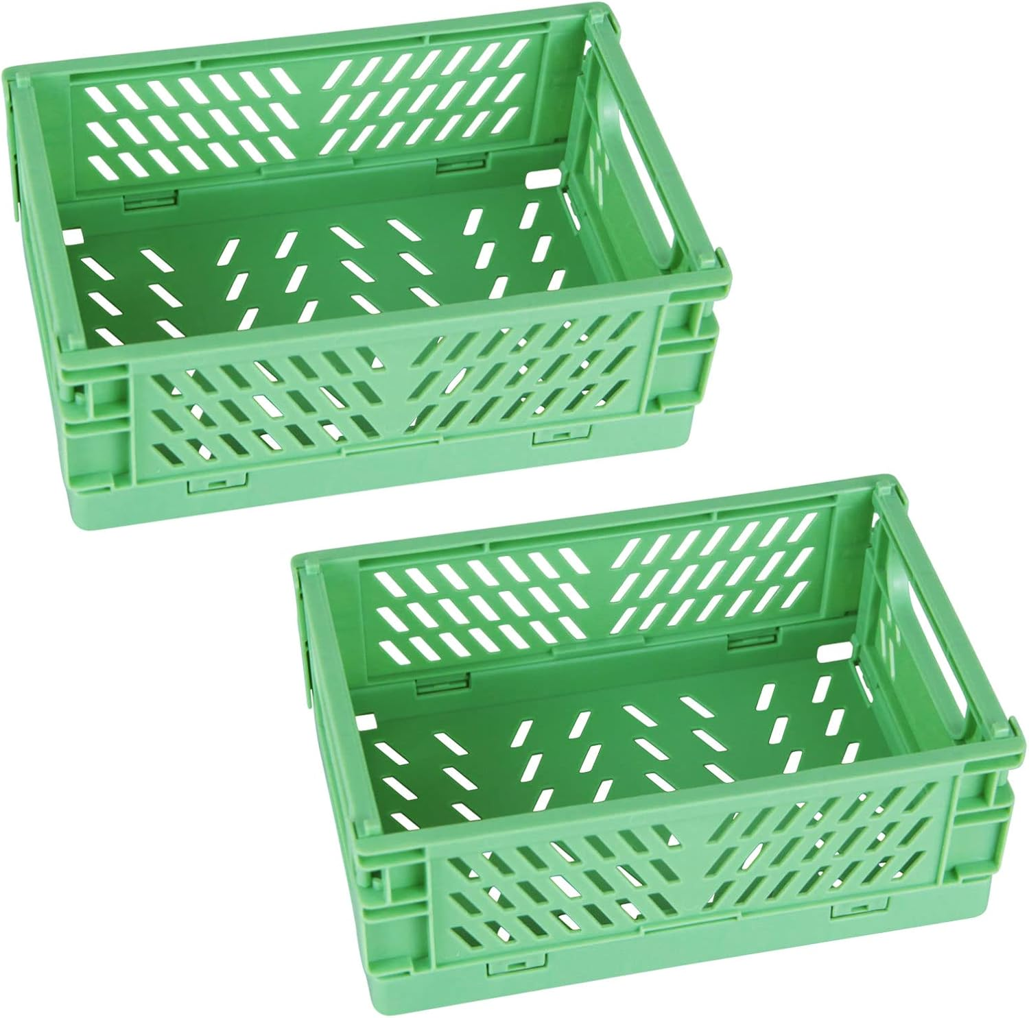 Tixill 2-Pack Mini Foldable Plastic Baskets for Organizing and Storage, Collapsible Storage Crate for Home Kitchen Bedroom Bathroom Office (5.9X3.8X2.2, Green)