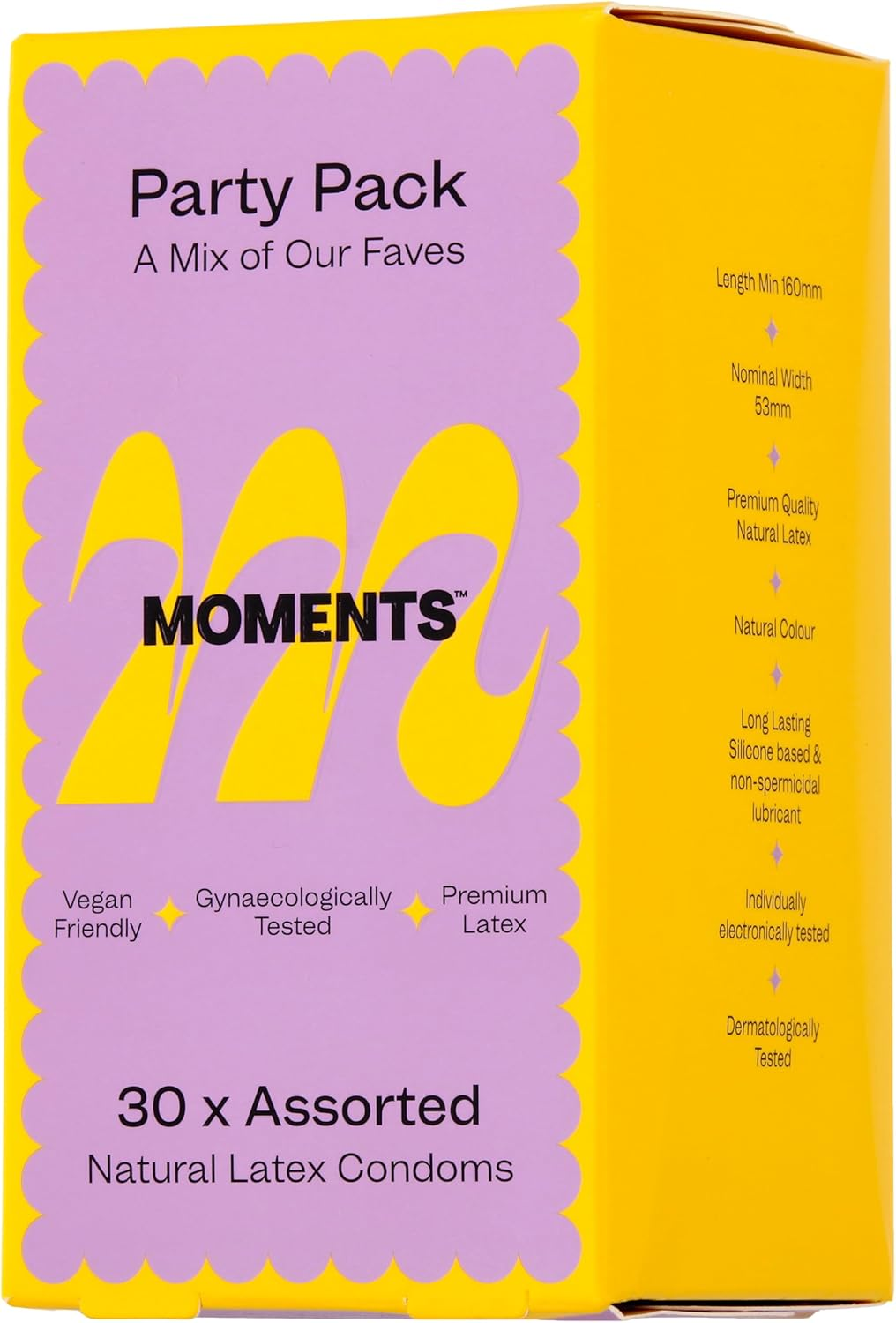 Moments Party Pack Assorted Condoms - Vegan Society Certified, Flavoured, Extra Lubricated, Premium Quality Natural Rubber Latex, Gynaecologically & Dermatologically Tested (30 X Assorted Natural Latex Condoms) image number 2