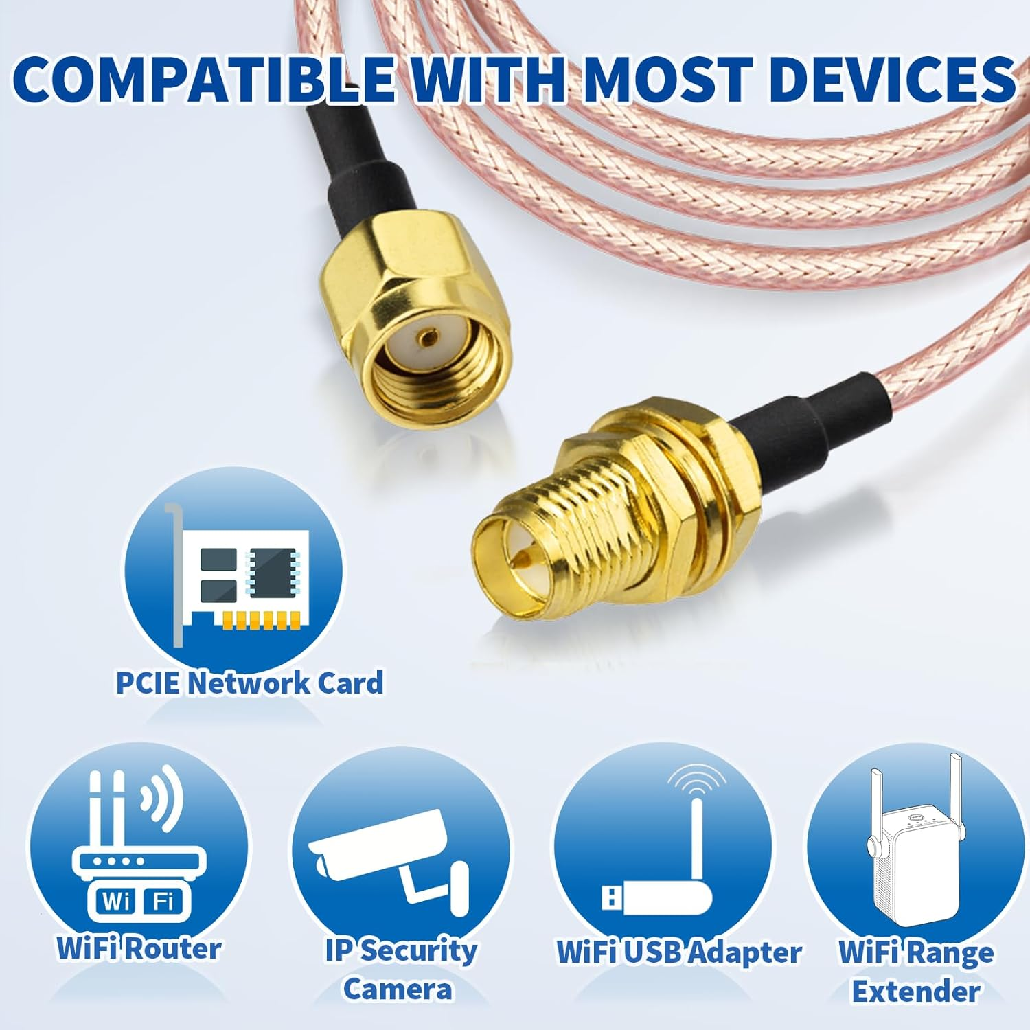 Bingfu Wifi Aerial Antenna Extension Coaxial Cable RP-SMA Male to RP-SMA Female Bulkhead Mount RG316 60Cm (2-Pack) for Wireless PCI Express PCIE Network Card Wifi Adapter Wifi Router Security Camera image number 3