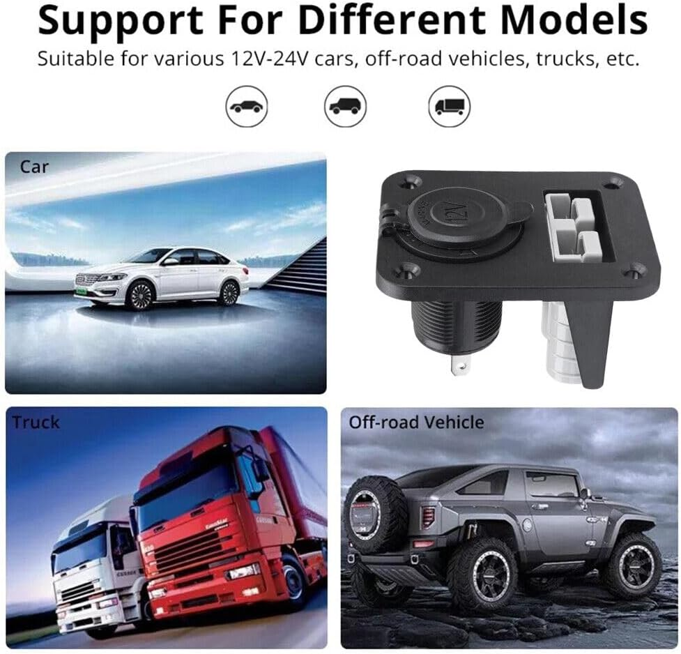 KUGONTC 12V-24V 50Amp Anderson Plug Flush Mount Panel Bracket 12V Cigarette Socket for Caravans