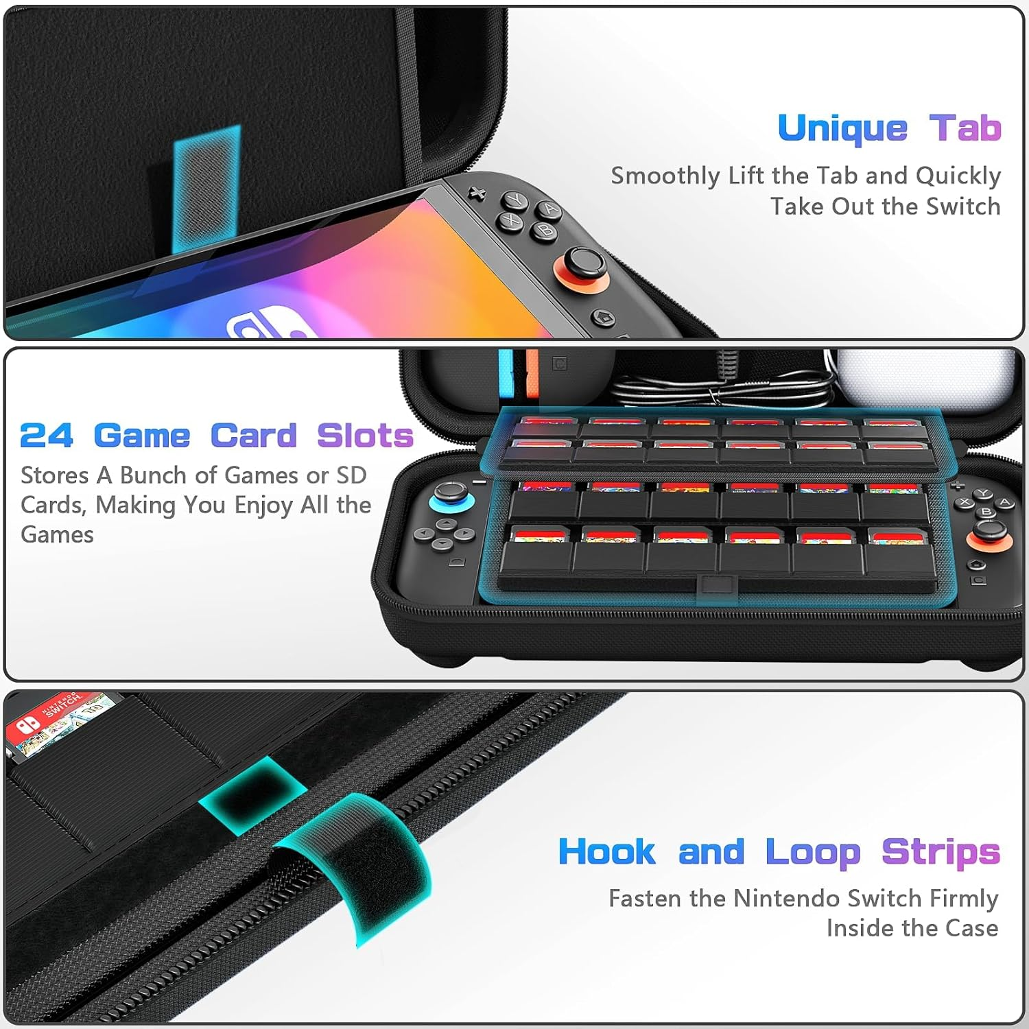 Carrying Case for Nintendo Switch 2 (2025) with 24 Game Card Slots, Hard Portable Travel Case Storage Bag Protective Pounch for 2025 Nintendo Switch 2 Console and Accessories, with Screen Protector image number 3
