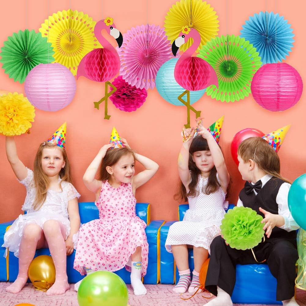 Zilue Flamingo Party Decorations Hawaiian Party Supplies Flamingo Honeycomb Ball Paper Lanterns Tissue Paper Fan for Luau Tropical Birthday Party Summer Decor image number 5