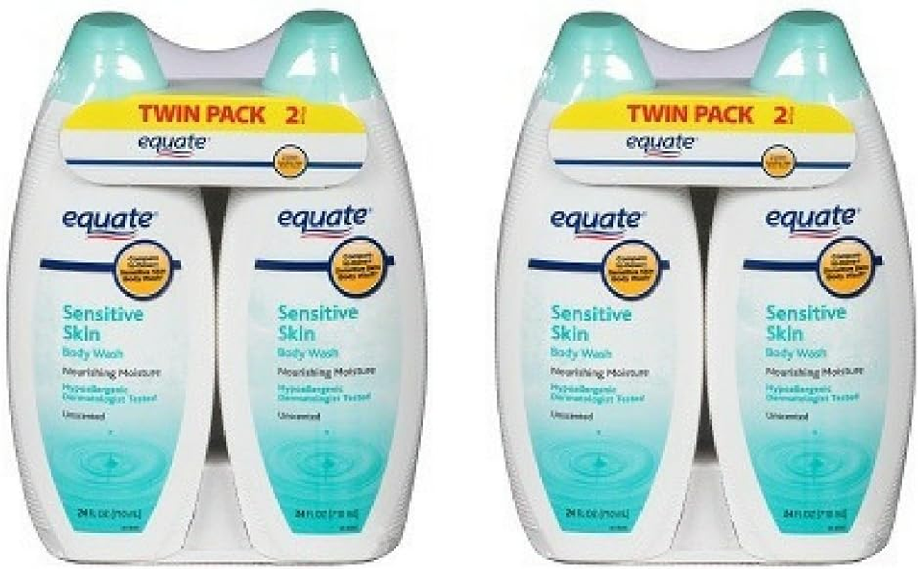 Equate Sensitive Skin Unscented Body Wash, 24 Fl Oz, (Pack of 4)
