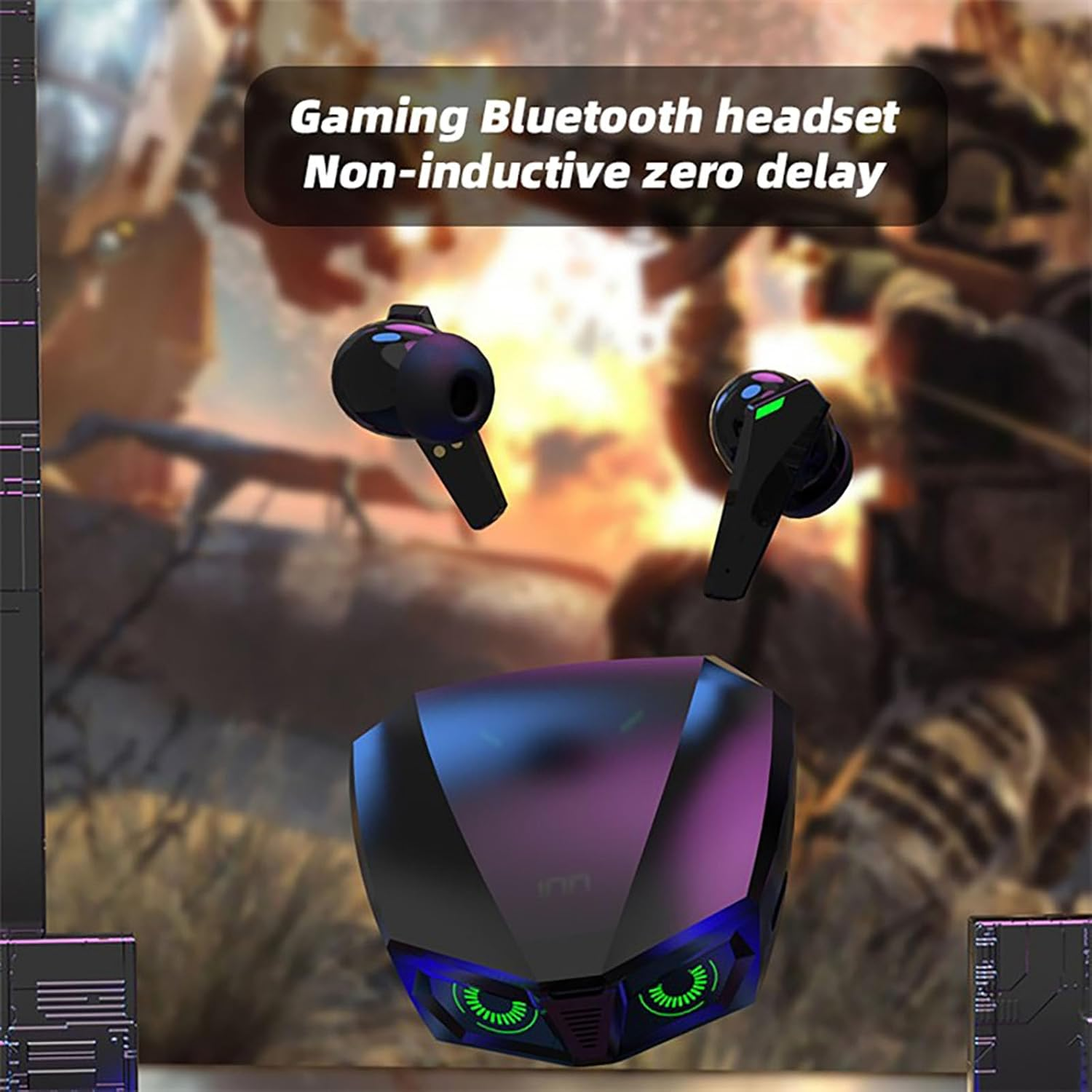 ELLENNE Headphones Bluetooth 5.3 P50 Black Gaming Low Latency Wireless TWS Black image number 5