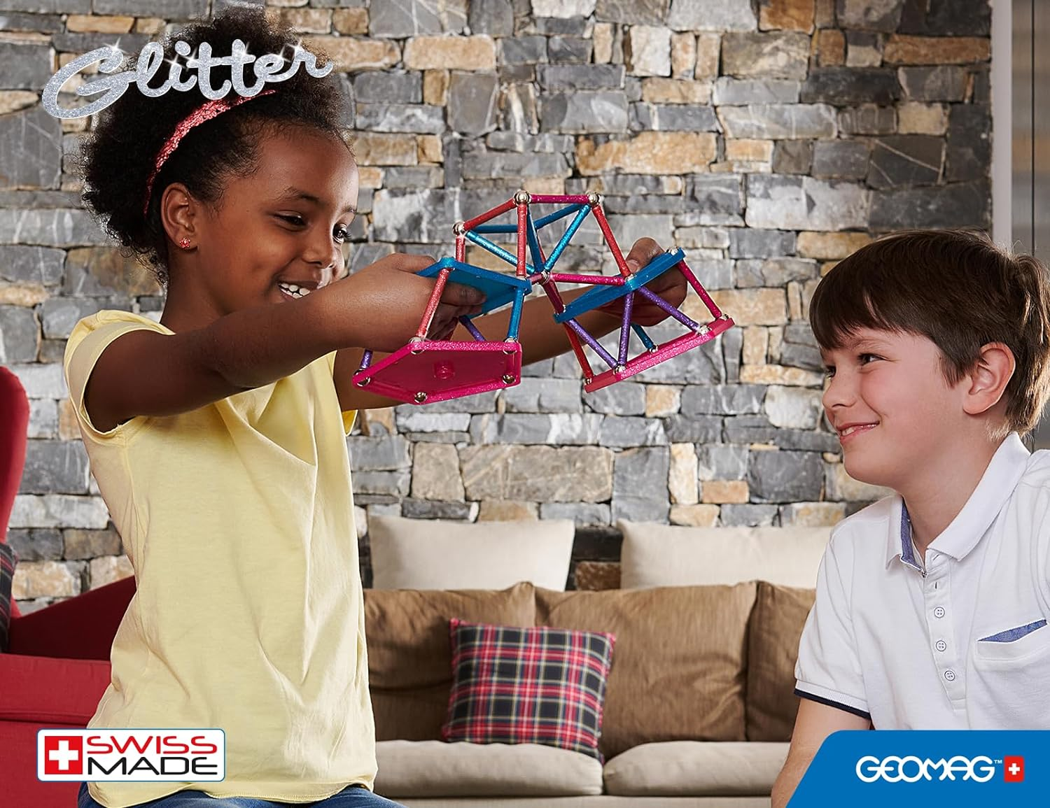 Geomag, Recycled Glitter, Magnetic Constructions with Glitter Effect, Colorful and Glittery Magnetic Bars, 60-Piece Pack, 100% Recycled Plastic, White image number 3