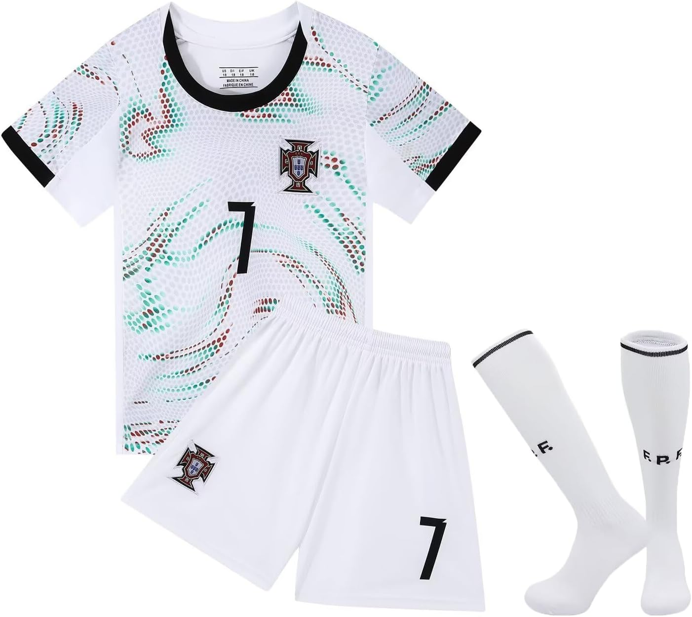 Soccer Jersey Kids, Soccer CR7 Jersey Boys Uniform, Football Sportswear Uniforms Suit with Socks, Fans Gift T-Shirt