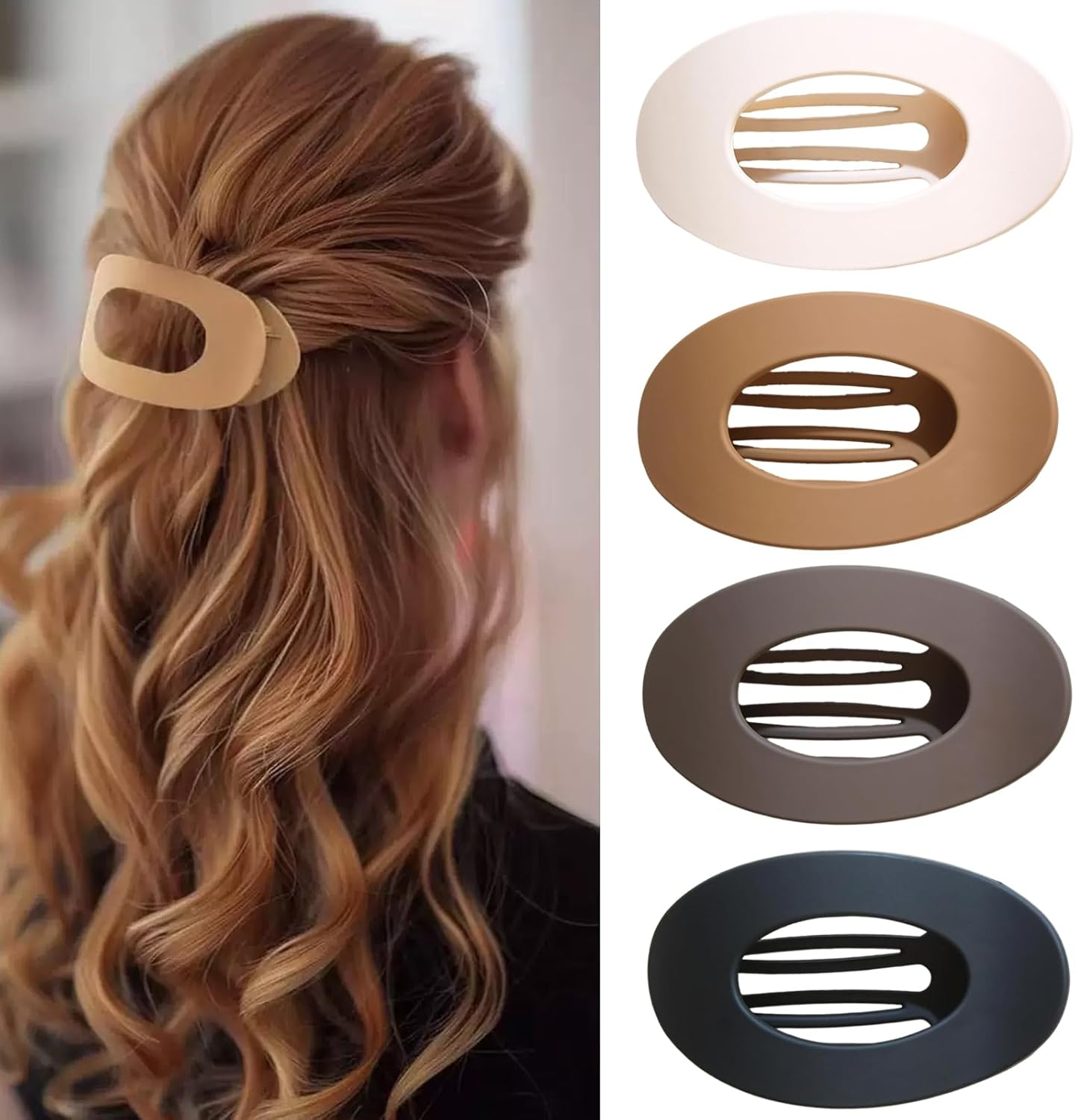 Ueiykoz Flat Claw Clips,4 Pack Strong Hold Flat Claw Clips French Clips Hair for Thick Thin Hair Non-Slip Lay down round Clips Barrettes for Women image number 1