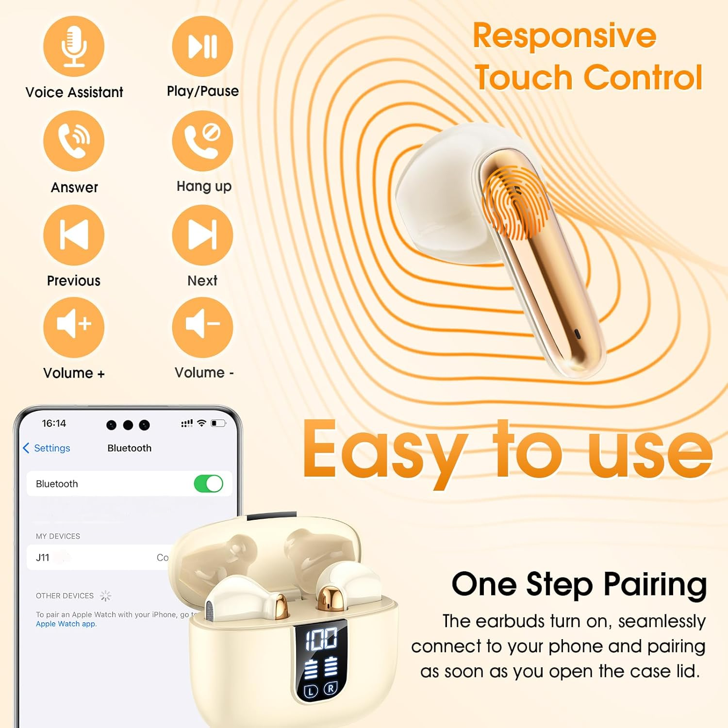 Bluetooth Headphones, Wireless Bluetooth 5.4, In-Ear Headphones with 6 Mic, ENC Noise Cancelling, Earbuds Deep Bass, Lightweight, 35 Hours/Ip7 Water-Repellent/Led Display, Earphones for Everyday Use image number 5