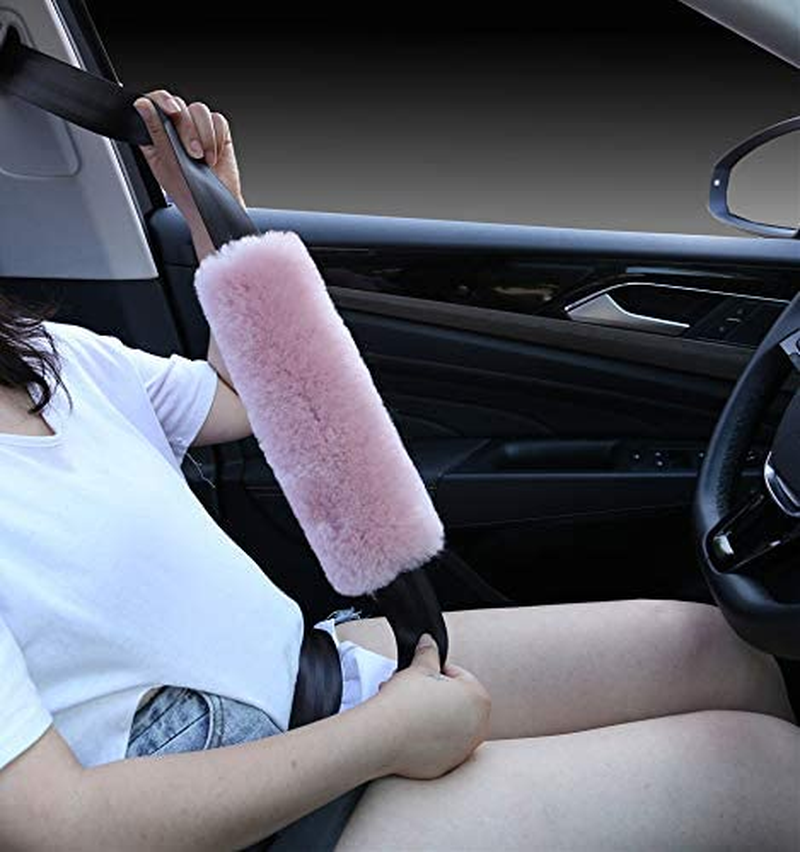 2Pack Genuine Sheepskin Seat Belt Strap Covers for Car, Truck, Backpack, Black Fuzzy Seat Belt Pads for Shoulder Soft Comfy image number 3