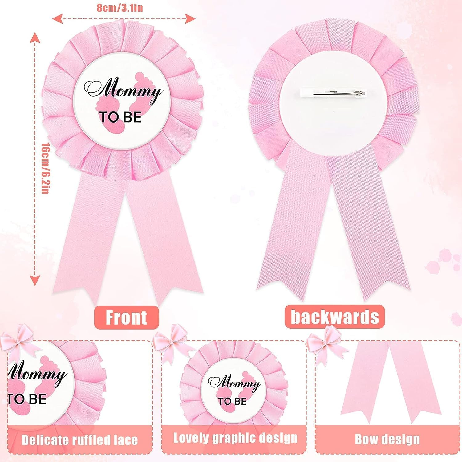 3 Packs Baby Shower Decorations Mommy to Be Sash, Daddy and Mommy to Be Badge Pin Button for Baby Shower Celebration Gender Reveals Party Favor New Dad Mom Gifts image number 1