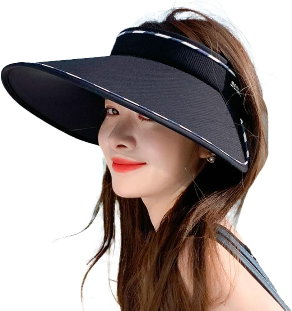 Sun Visor Hats for Women Wide Brim UPF 50+ UV Sun Protection Visor Hats Casual Adjustable Roll up Summer Beach Caps