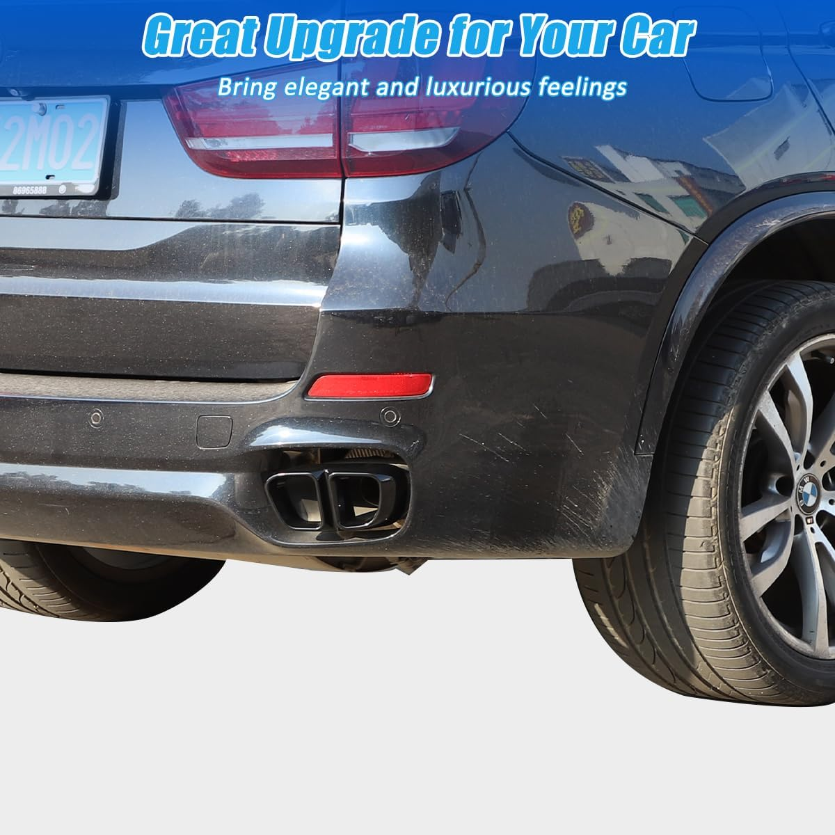 Aluminum Alloy Exterior Accessories Exhaust Muffler Tail Pipe Trim Cover for BMW X5 F15 X6 F16 2014-2019(Suitable for M Sports Version) (Bright Black) image number 6