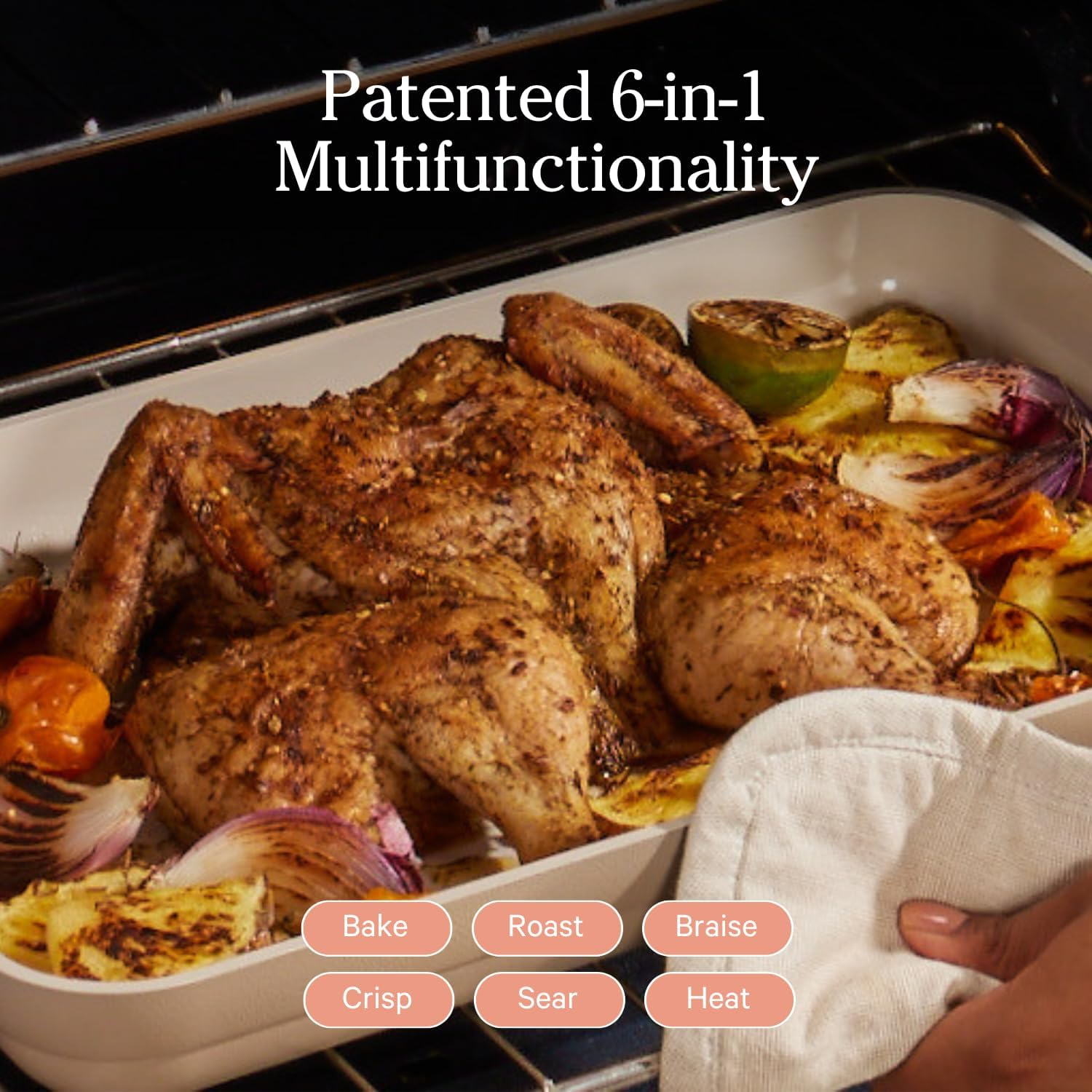 Our Place Bakeware Set | 5-Piece Nonstick, Toxin-Free, Ceramic, Cast Aluminum Set with Oven Pan, Bakers, & Oven Mat | Space-Saving Nesting Design | Oven-Safe | Bake, Roast, Griddle and More | Steam - Blue Salt image number 7