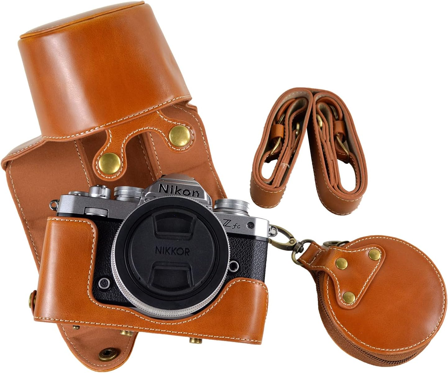 Z Fc Zfc Camera Caserieibi PU Leather Case with Strap for Nikon Z Fc Zfc 28Mm F/2.8 SE, 16-50Mm F/3.5-6.3 Lens, Coffee, S, Coffee