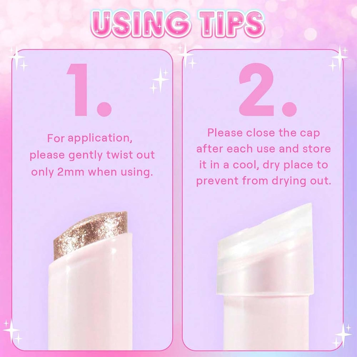 Glitter Crystal Jelly Glaze Stick - Long Lasting Shimmer Eyeshadow & Eyeliner Pencil, Waterproof & Smudge Proof, Easy to Blend for Natural or Glam Makeup Looks (05#GOLDEN GIRL+06#FUCHSIA FUN) image number 6