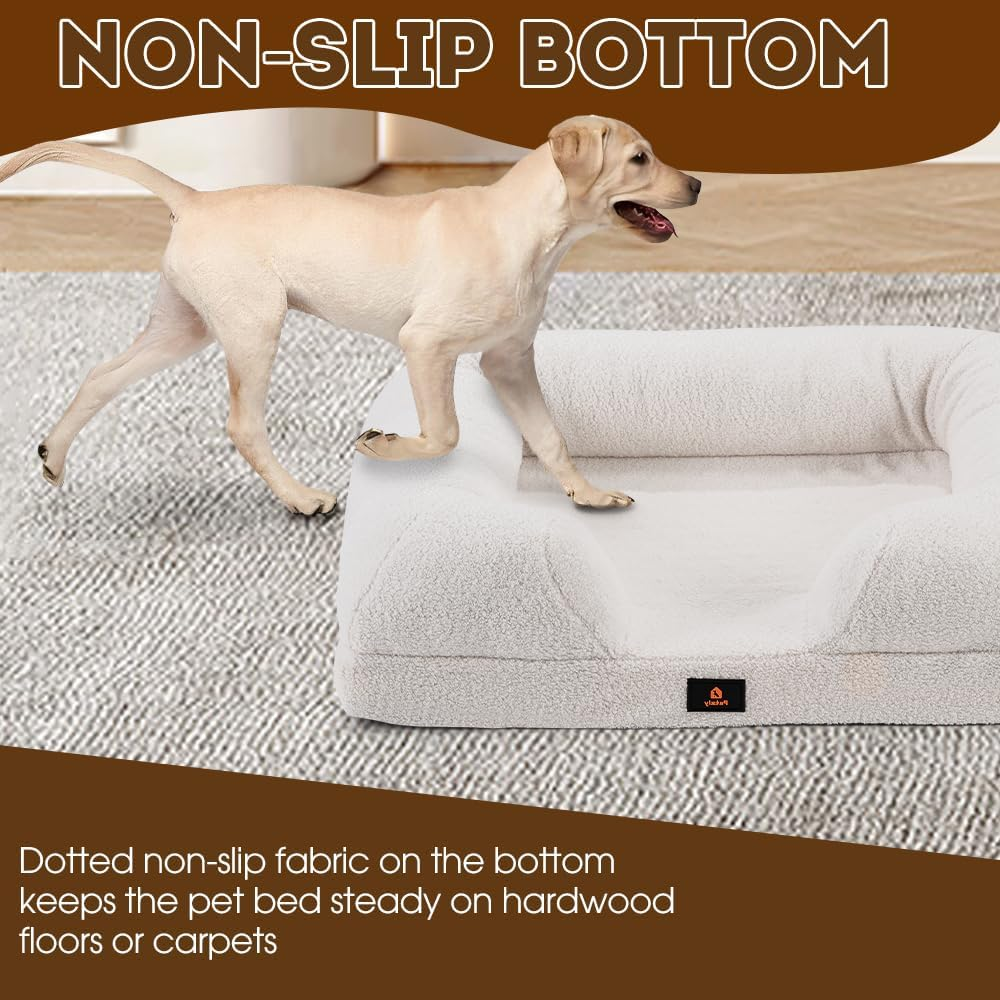 Petzly Orthopedic Memory Foam Dog Bed for Medium Dogs, Removable and Washable Cover, Non-Slip Bottom with Egg-Crate Foam, Medium Pet Couch Bed, White image number 2