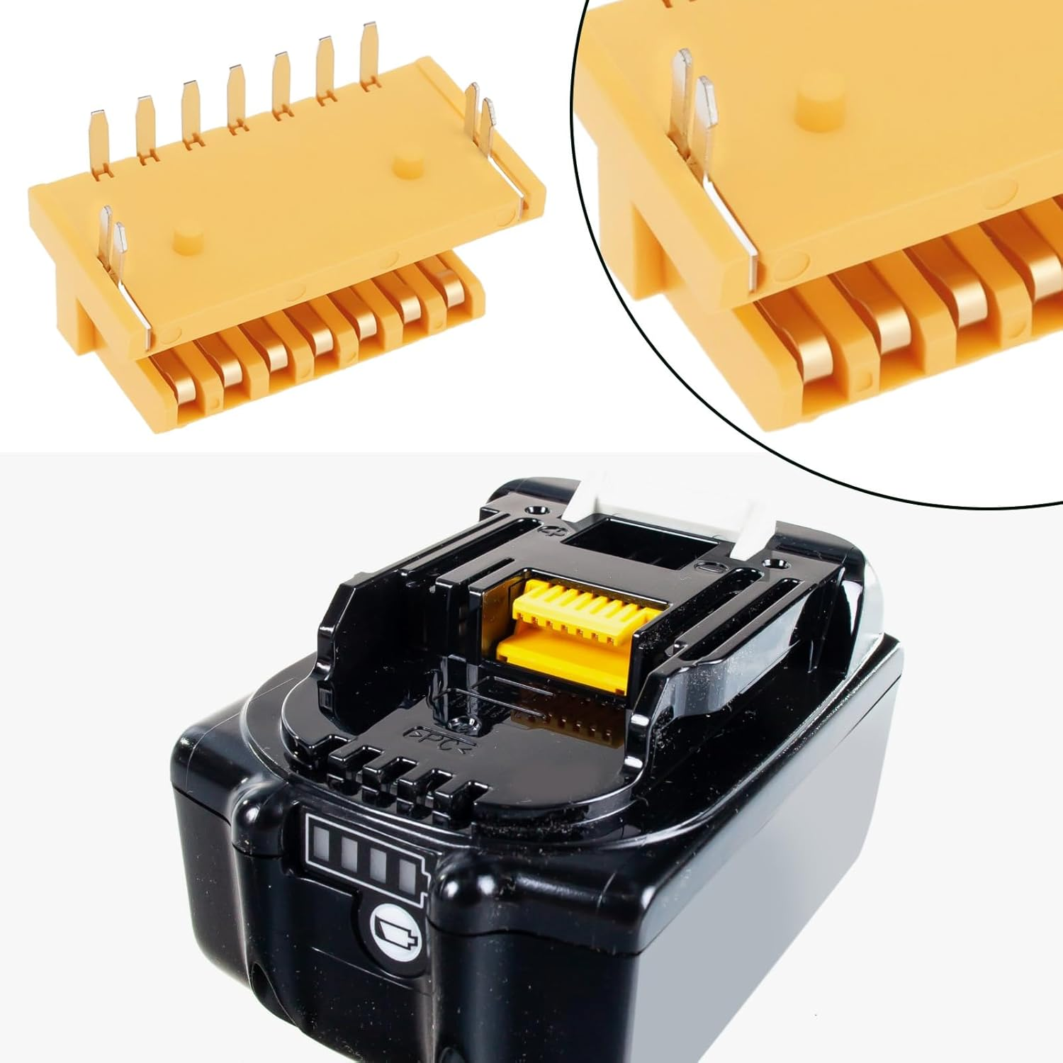 VGOL 4PCS 7Pin 90-Degree Lithium Ion Battery PCB Board Terminal Compatible with Makita BL1830/BL1850/BL1840/LXT400 18V Li-Ion Battery PCB Board Yellow image number 3