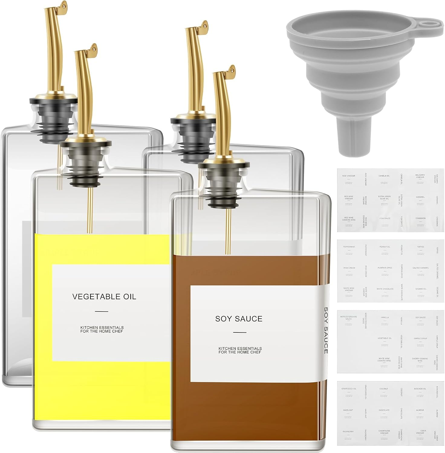 4Pcs/500Ml Rectangular Olive Oil Dispenser Glass Bottle Transparent Large Capacity Dispenser Bottle Well Sealed Container Convenient Sorting Dispenser Bottle for SOYA Sauce Vinegar image number 6