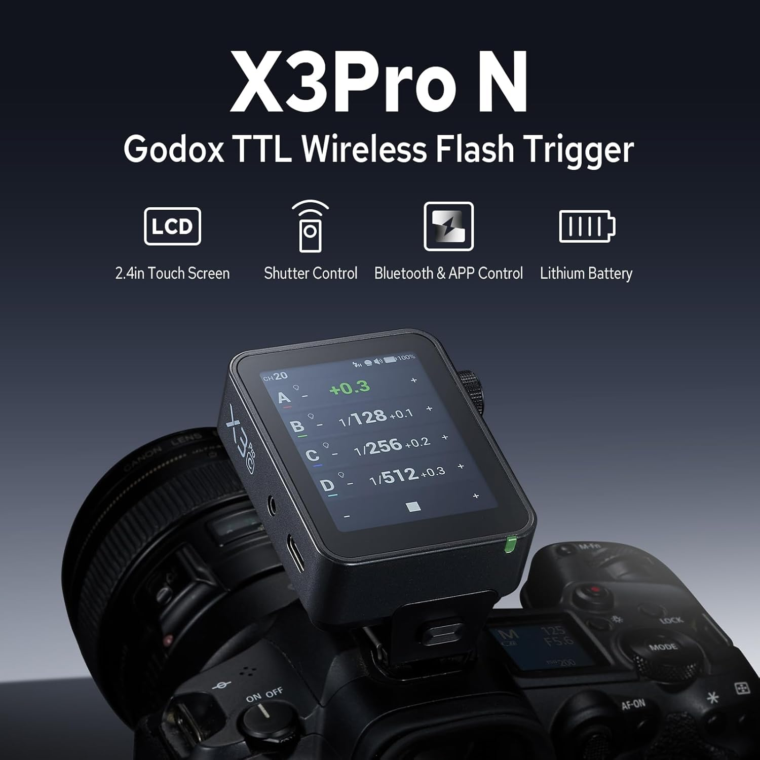 Godox X3 Pro N TTL Wireless Flash Trigger for Nikon Cameras, 2.4" LCD Touch Screen Flash Transmitter W/Built-In Battery, 2.4Ghz Wireless, Bluetooth APP Control, Pro Shooting Mode (X3N Upgraded) image number 6